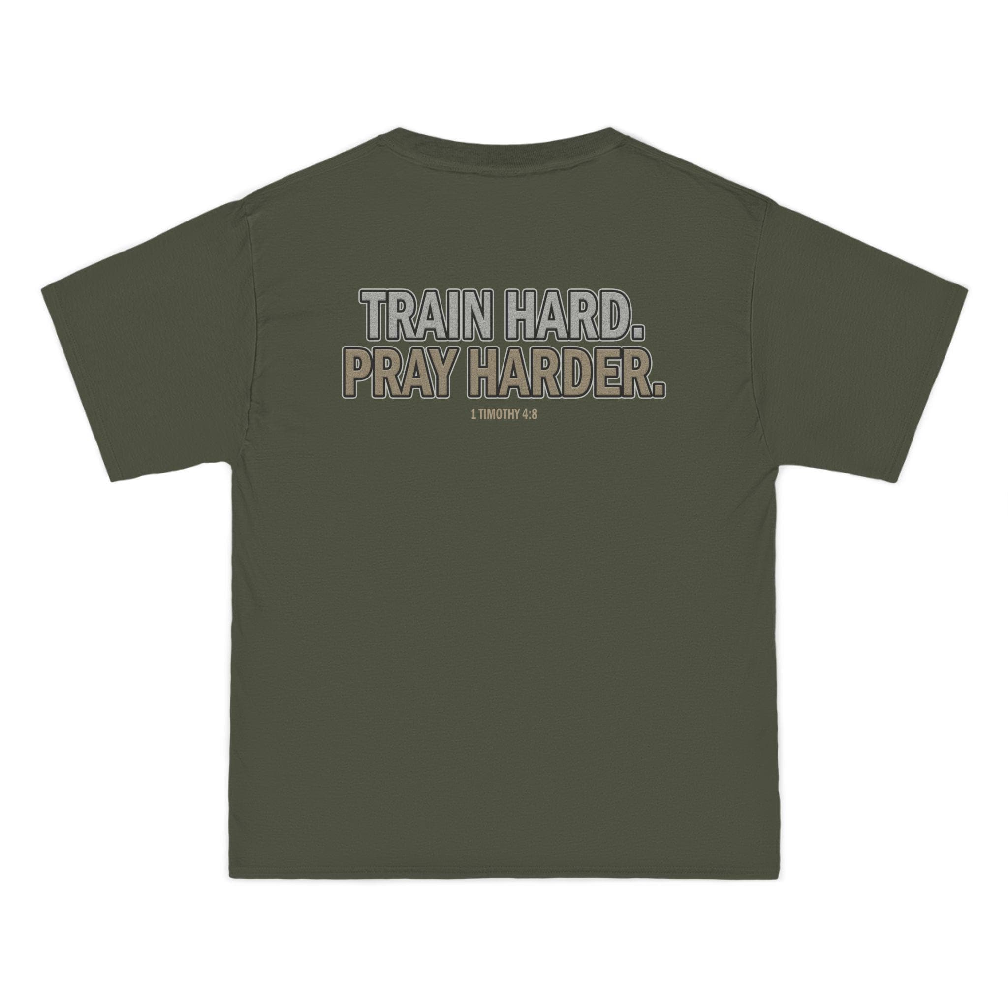 Train Hard Pray Harder Shirt - Christian Fitness T-Shirt, Faith Gym Tee, 1 Timothy 48 Bible Verse Workout Apparel, T-Shirt for Men and Women