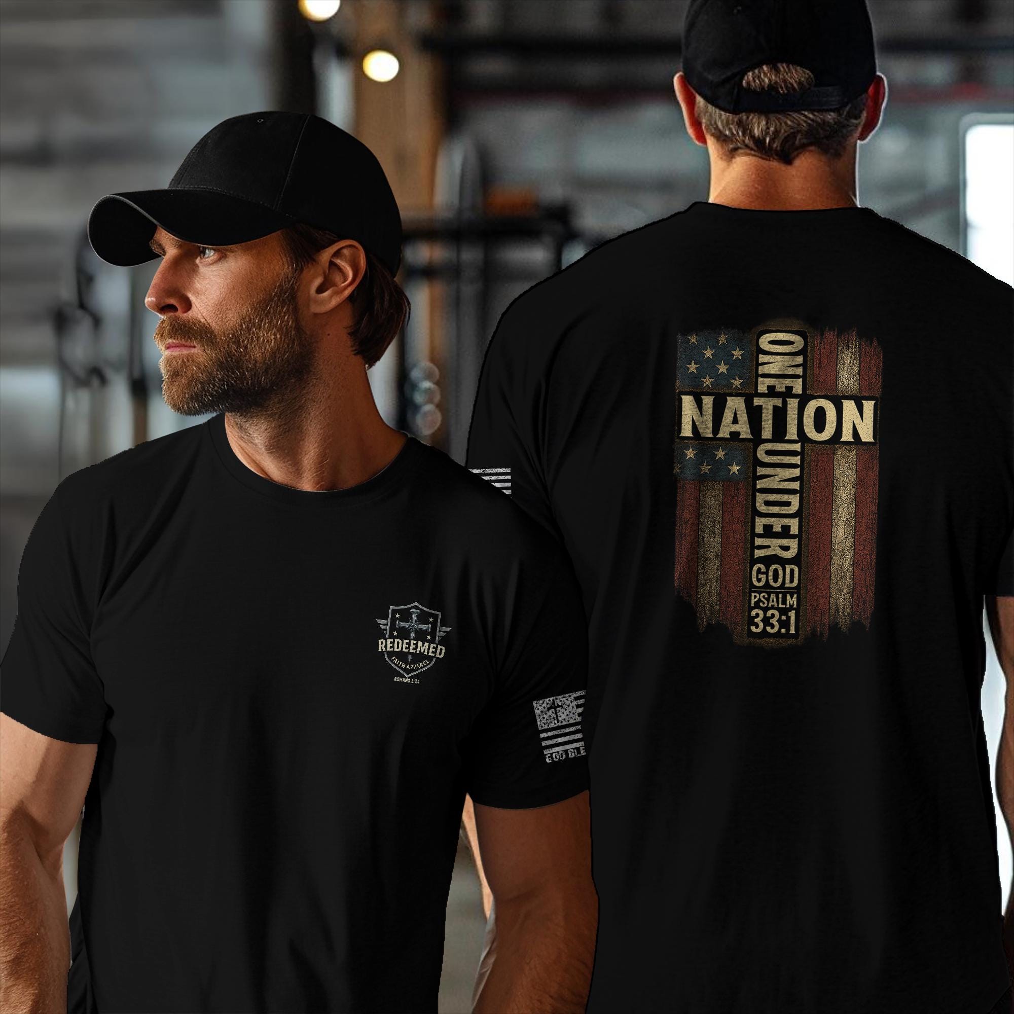One Nation Under God Shirt: Christian Patriotic USA Flag Cross Tee