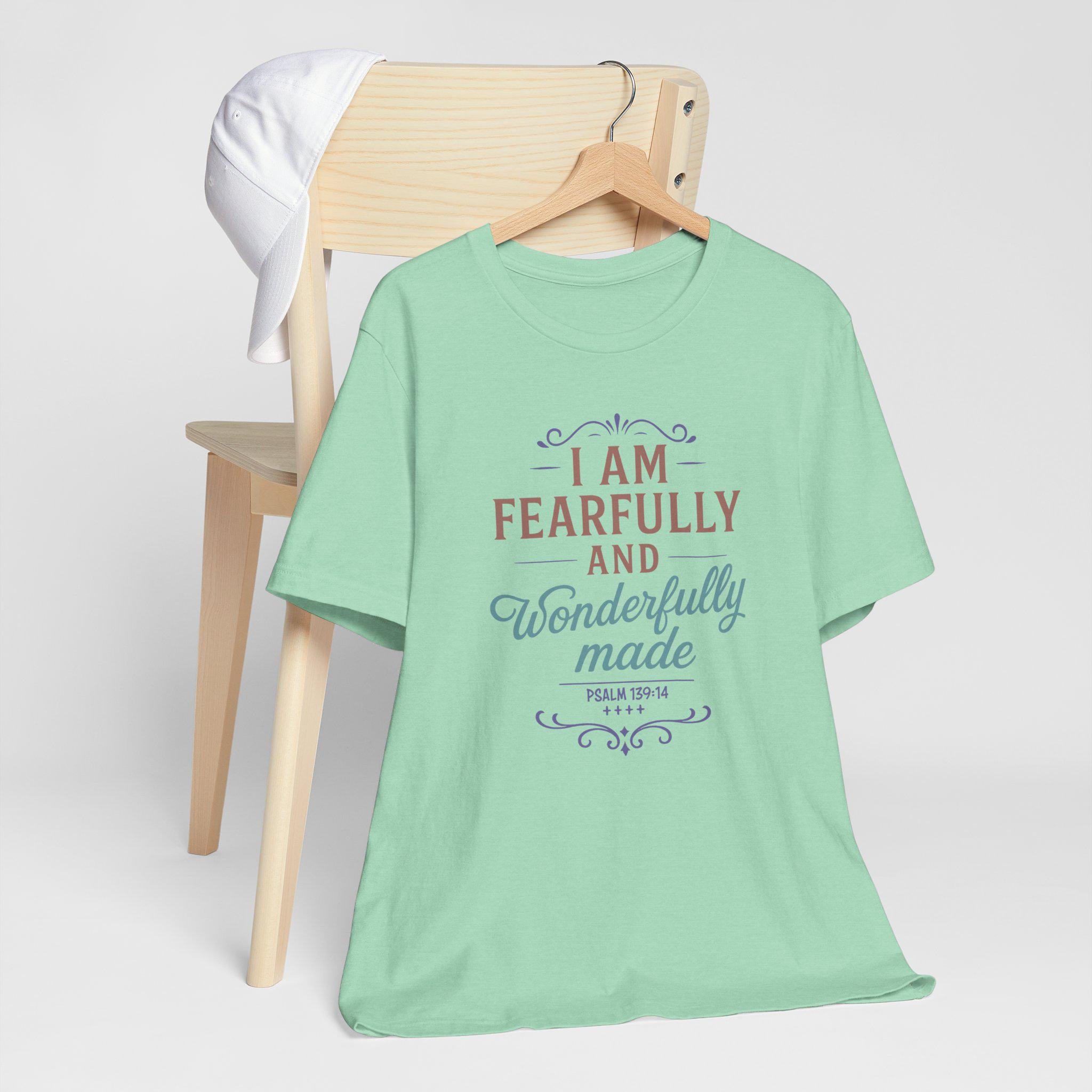 Fearfully and Wonderfully Made Christian Womens T-Shirt - Psalm 139:14 Bible Verse Tee, Inspirational Faith Shirt, Christian Gift for Women