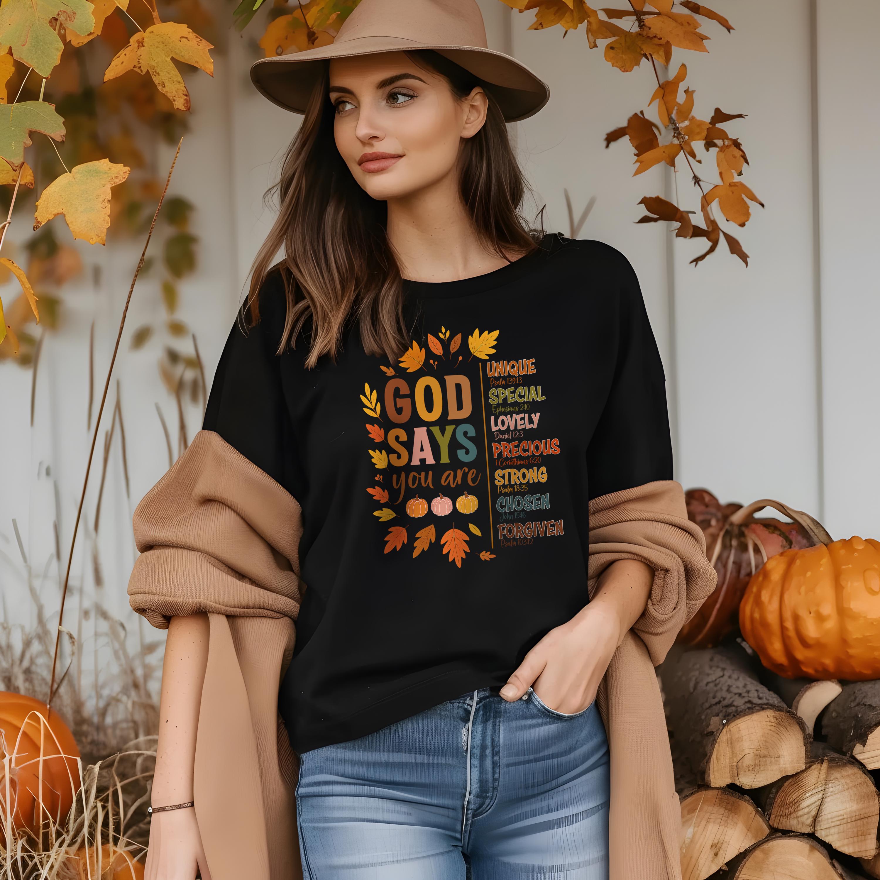 God Says You Are Shirt | Fall Quilt Collection | Christian Identity & Scripture Tee for Women | Fall Christian T-Shirt | Fabric Style Tee