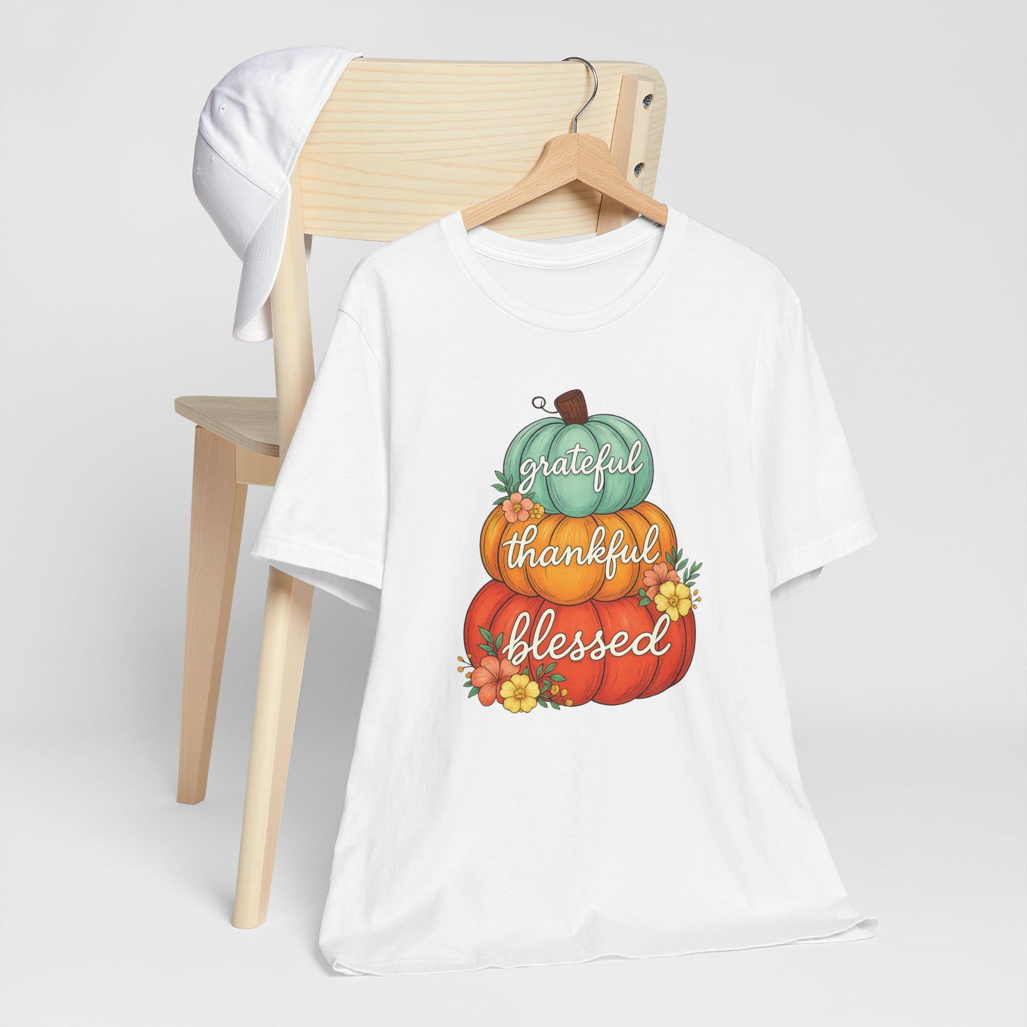 Grateful Thankful Blessed Fall Collection, Christian Pumpkin T-Shirt for Women, Fall Top, Thanksgiving Shirt, Faith Apparel, Cozy Tee, Girls