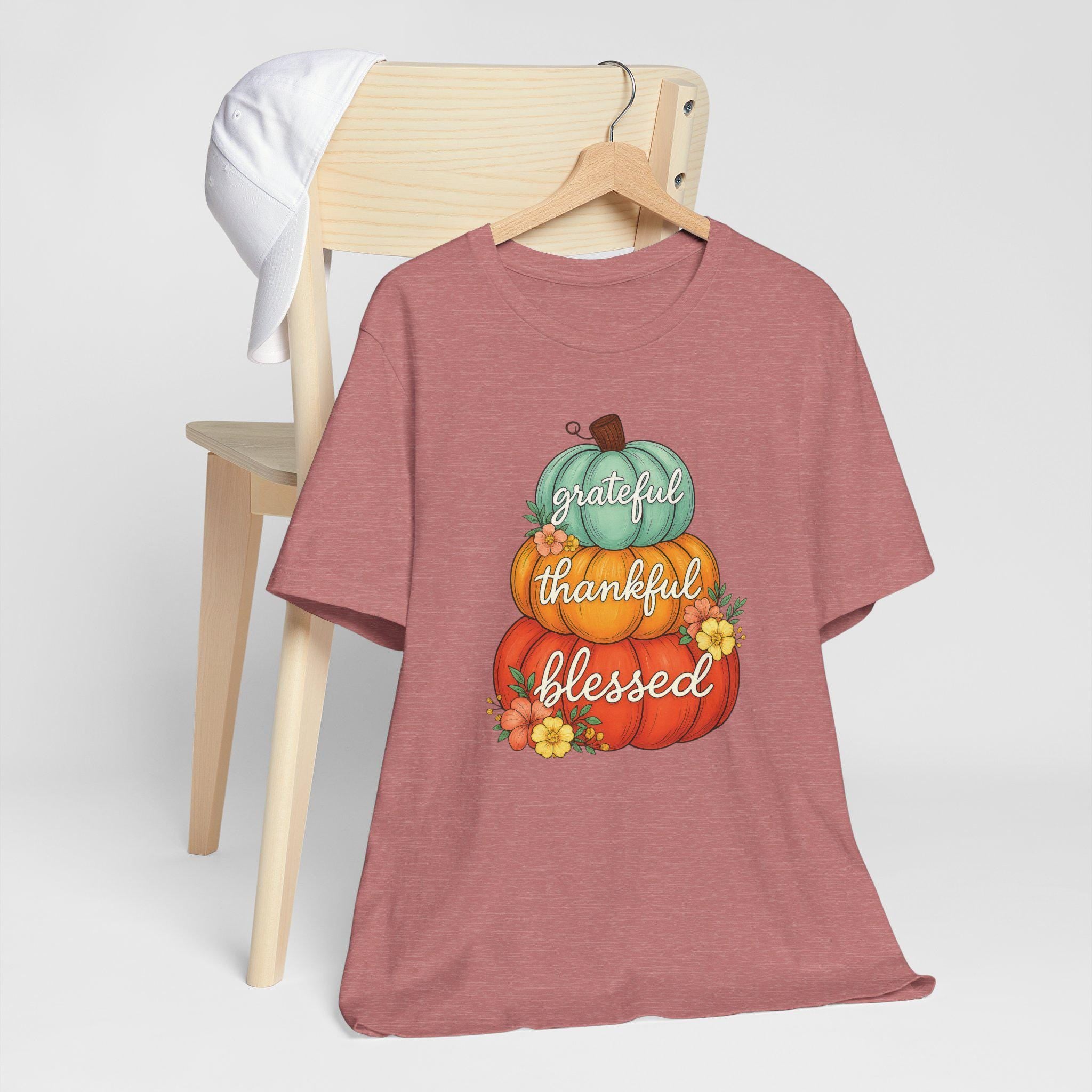 Grateful Thankful Blessed Fall Collection, Christian Pumpkin T-Shirt for Women, Fall Top, Thanksgiving Shirt, Faith Apparel, Cozy Tee, Girls