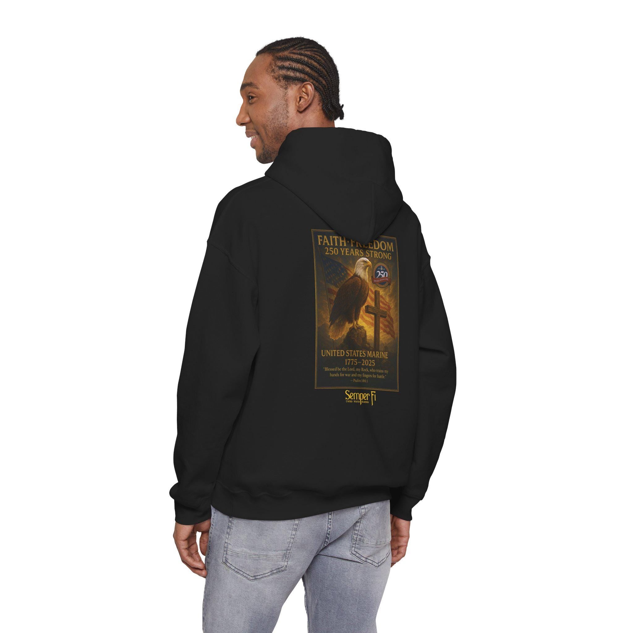 USMC 250th Anniversary - Faith and Freedom Hoodie, Psalm 144:1, Redeemed Faith Apparel, Marine Hoodie, Veteran Hoodie, Semper Fi , Eagle