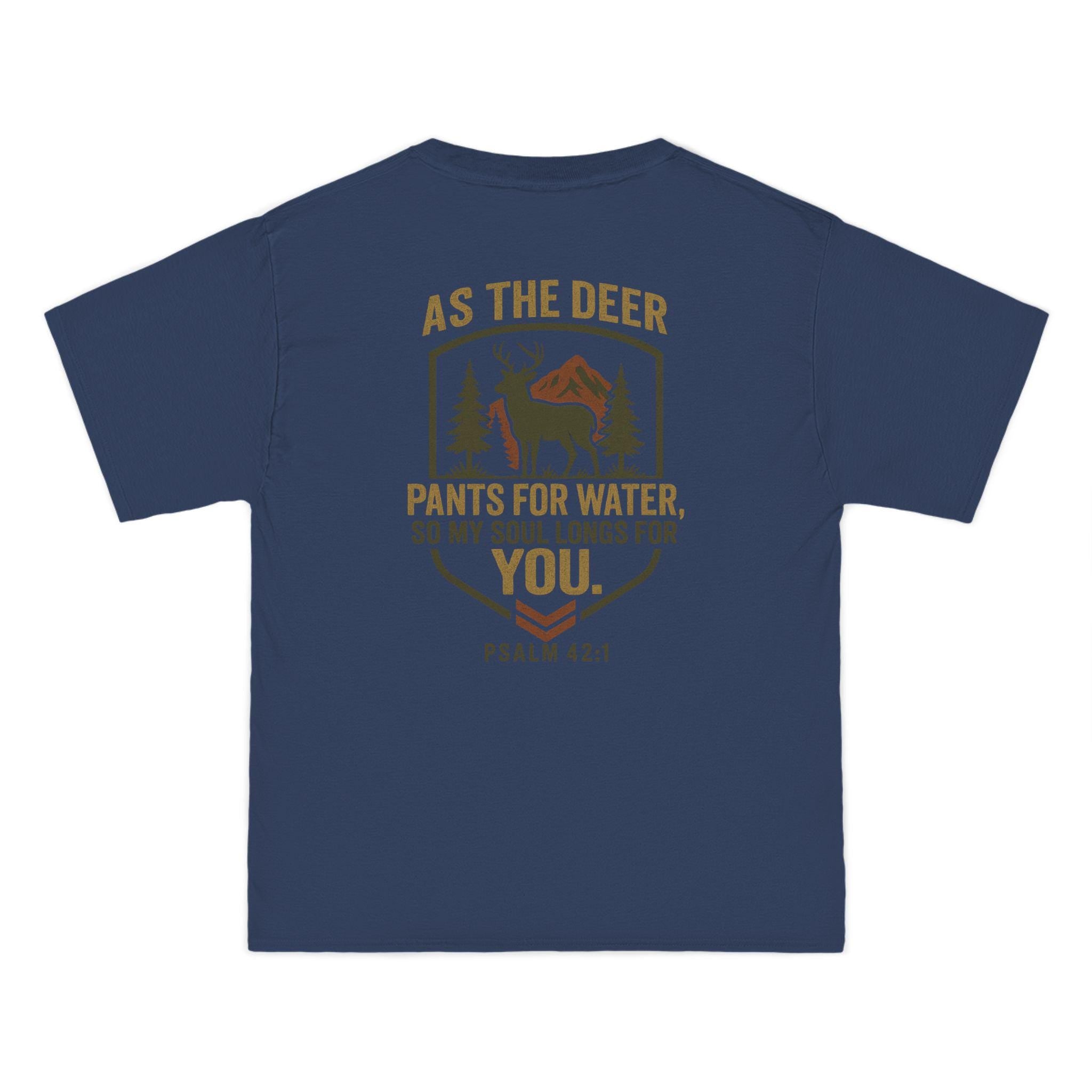 As the Deer Christian T-Shirt - Psalm 42:1 Bible Verse Tee, Faith and Outdoors Graphic Shirt, Inspirational Scripture Gift for Men & Women