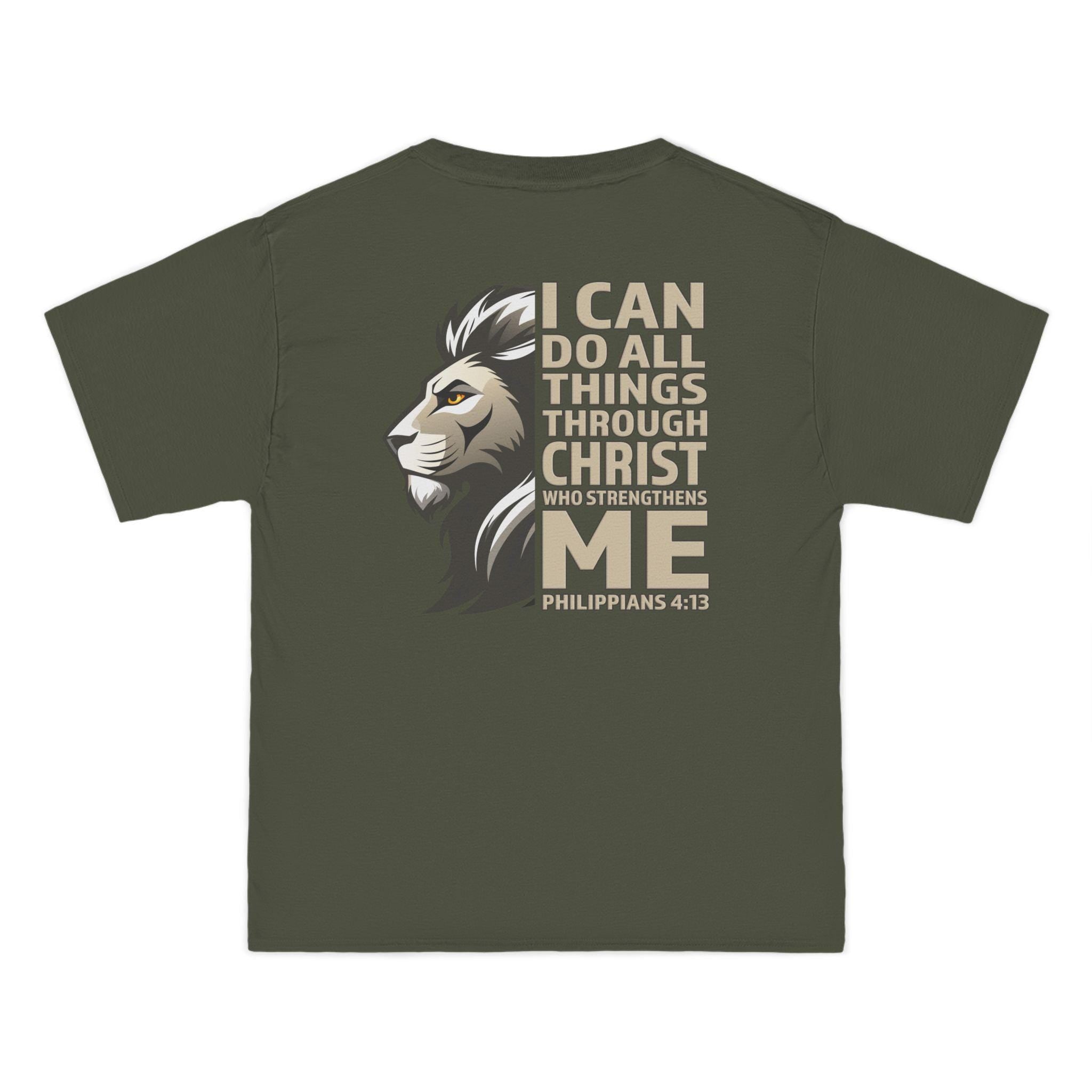 I Can Do All Things Through Christ Shirt - Philippians 4:13, Lion Christian Strength TShirt, Shirt with Inspirational Design, Christian Tee