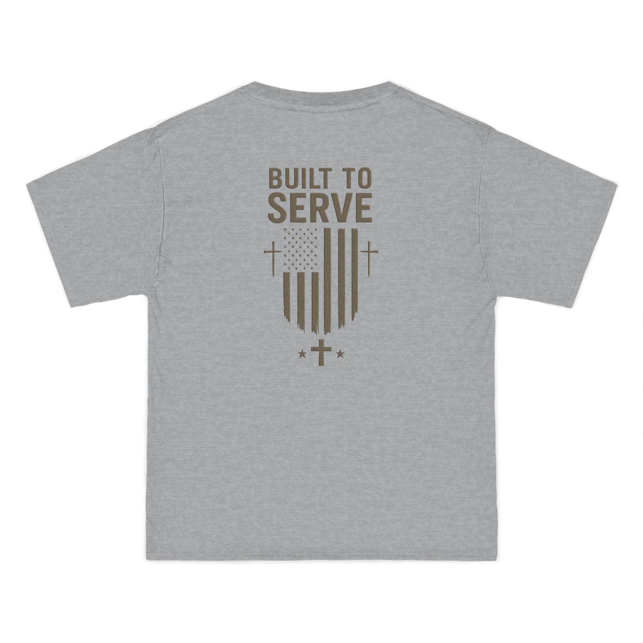 Built to Serve Christian T-Shirt: Patriotic American Flag Cross Tee