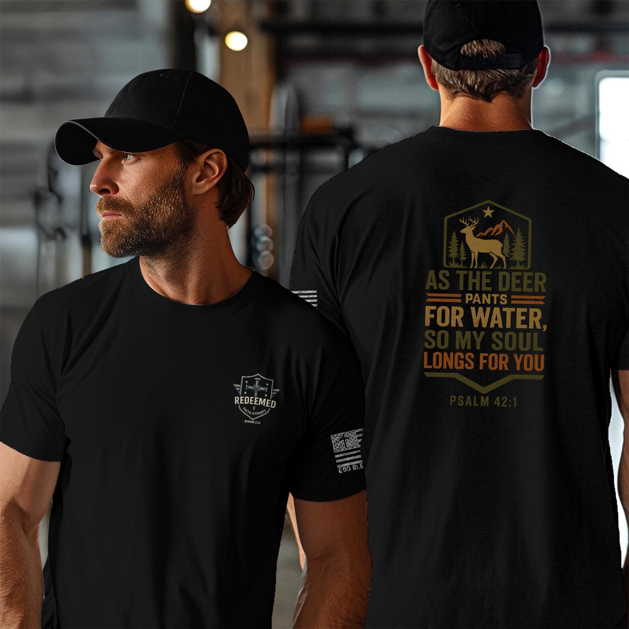 As the Deer Pants for Water Shirt - Psalm 42:1 Christian Outdoors Tee | Faith & Nature T-Shirt | Wilderness Bible Verse Shirt for Men Women