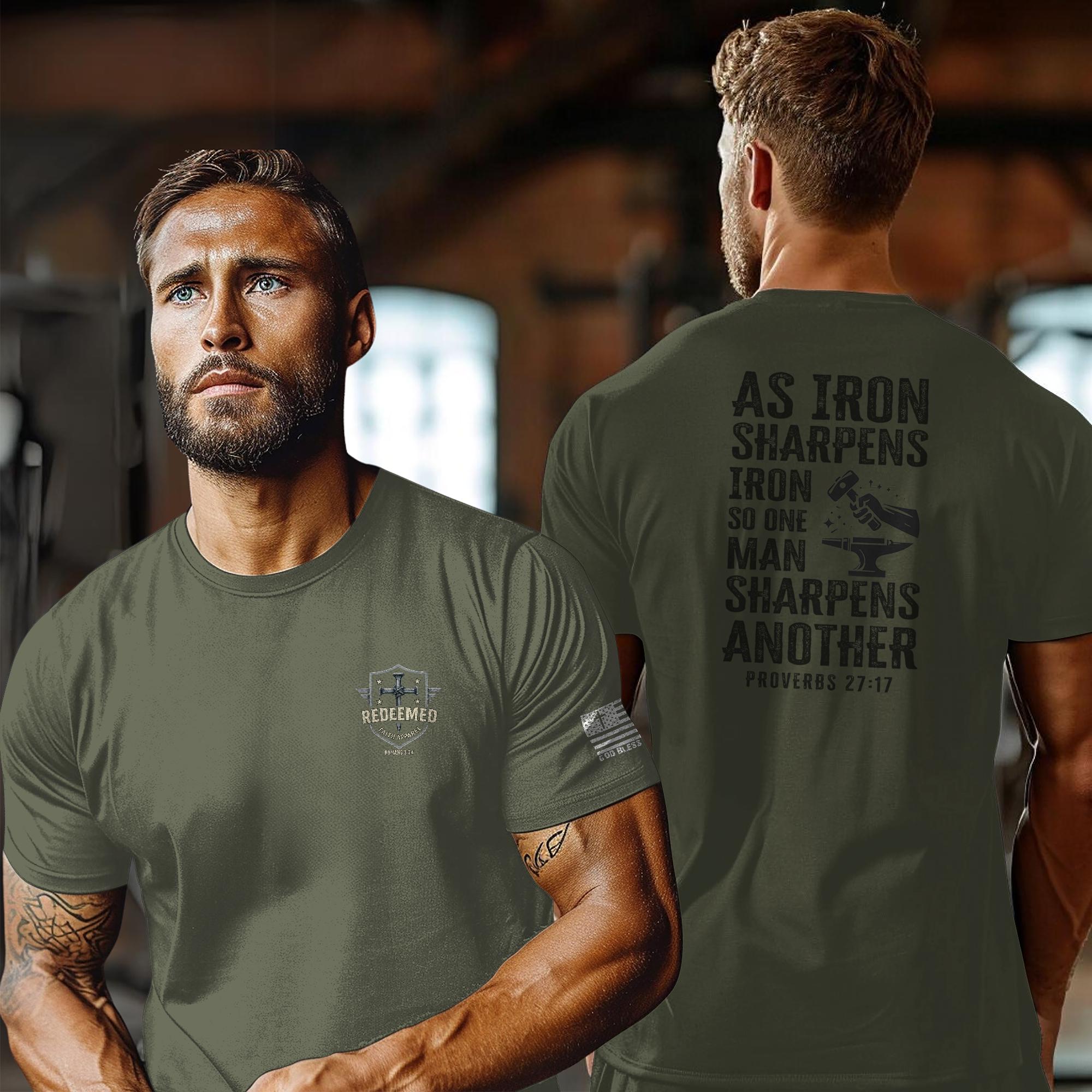 As Iron Sharpens Iron Christian Shirt | Proverbs 27:17 | Faith & Brotherhood Tee for Men | Inspirational Scripture Shirt | Hammer and Anvil