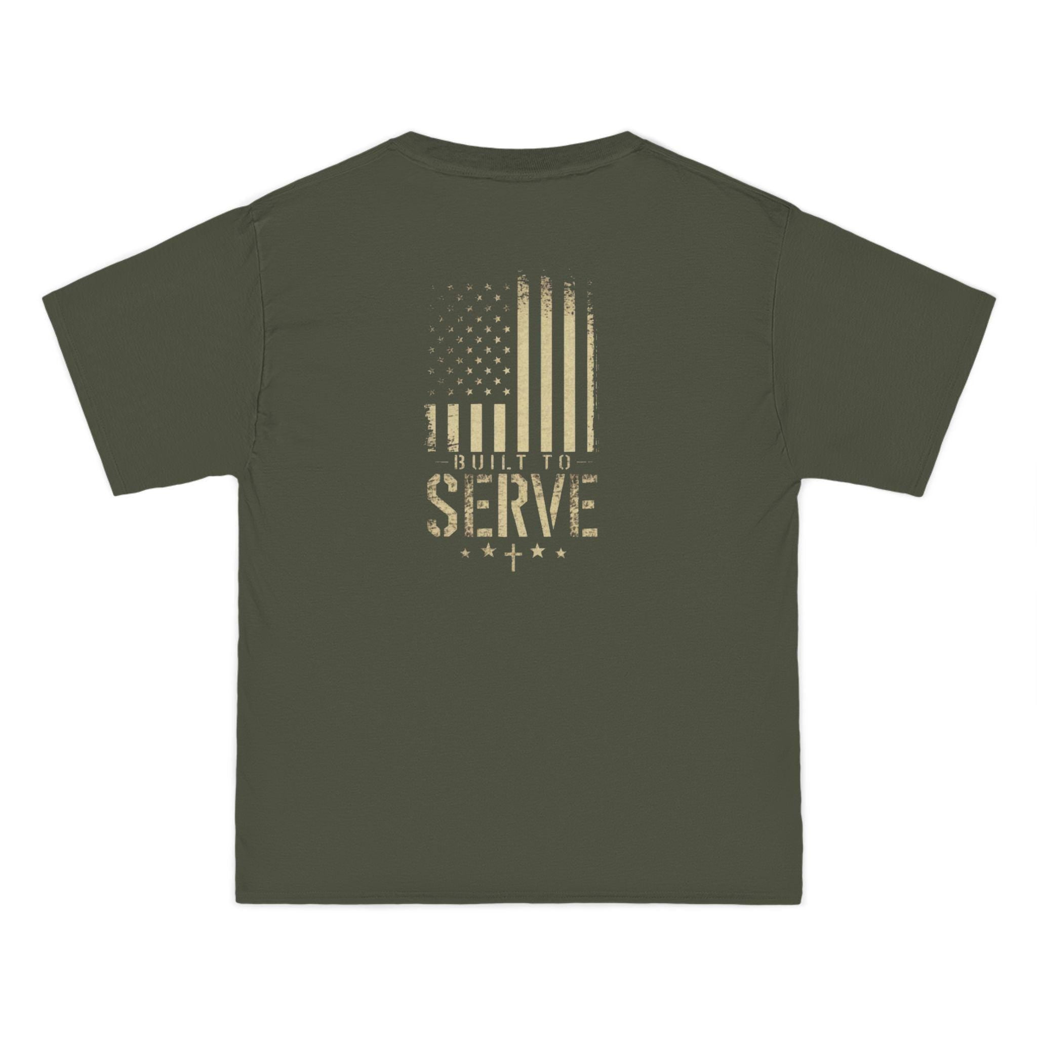 Built to Serve T-Shirt: Christian Patriotic Distressed American Flag Tee