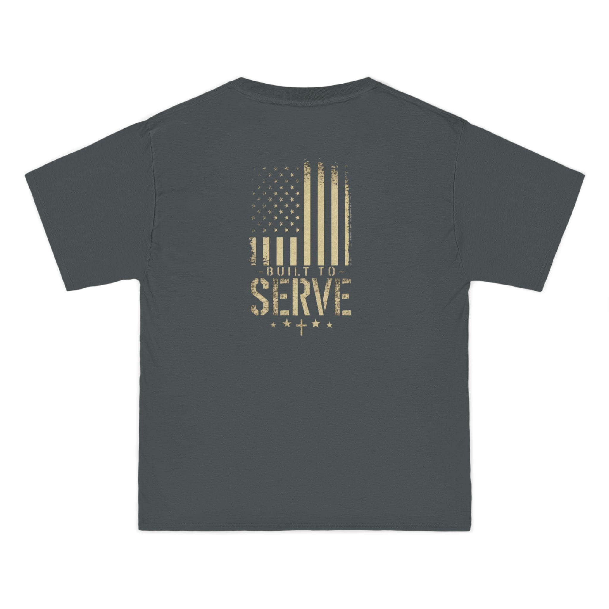 Built to Serve T-Shirt: Christian Patriotic Distressed American Flag Tee