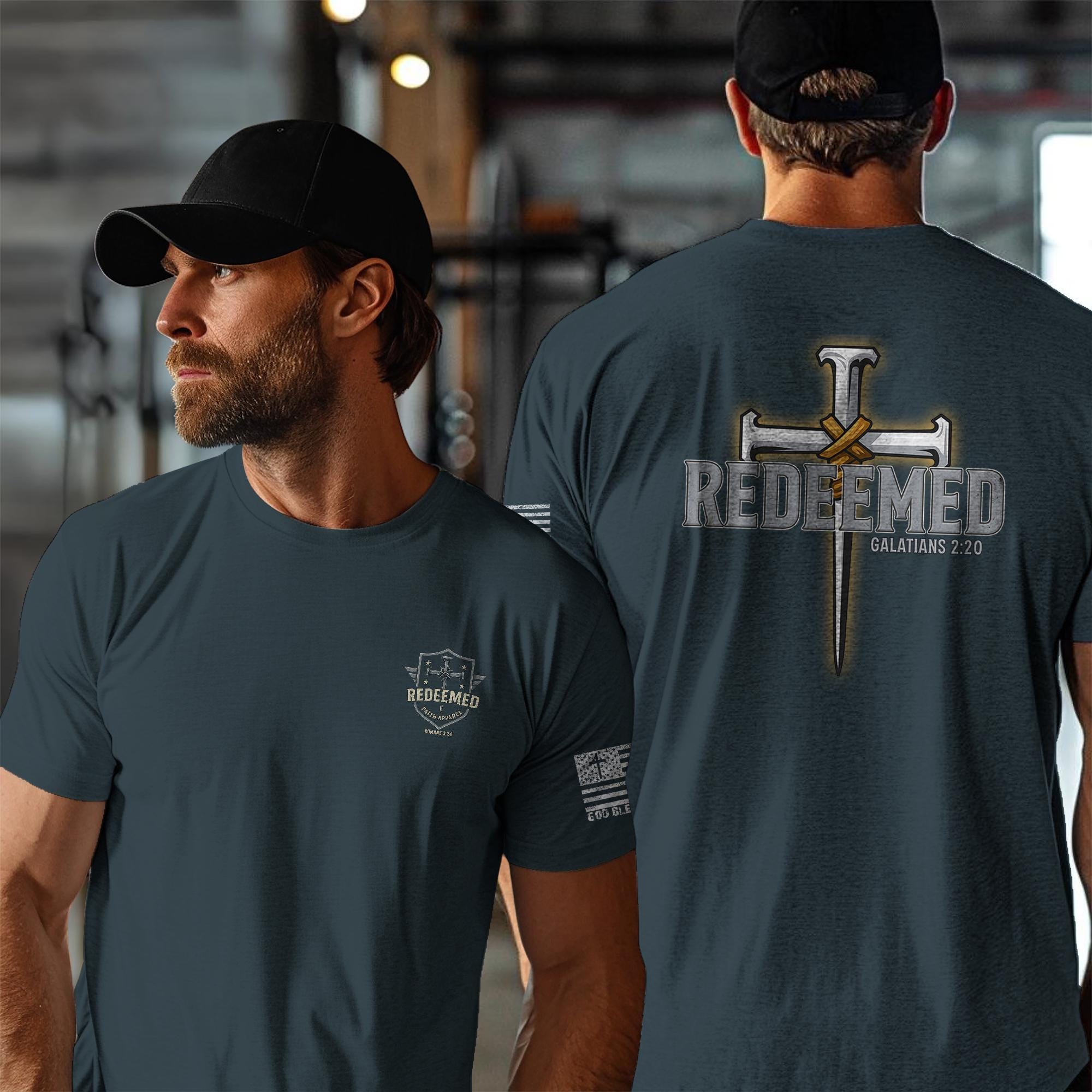 Redeemed Christian T-Shirt | Galatians 2:20 Shirt | Faith-Based Apparel | Cross Design | Religious Gift for Men & Women | Redeemed Faith Tee