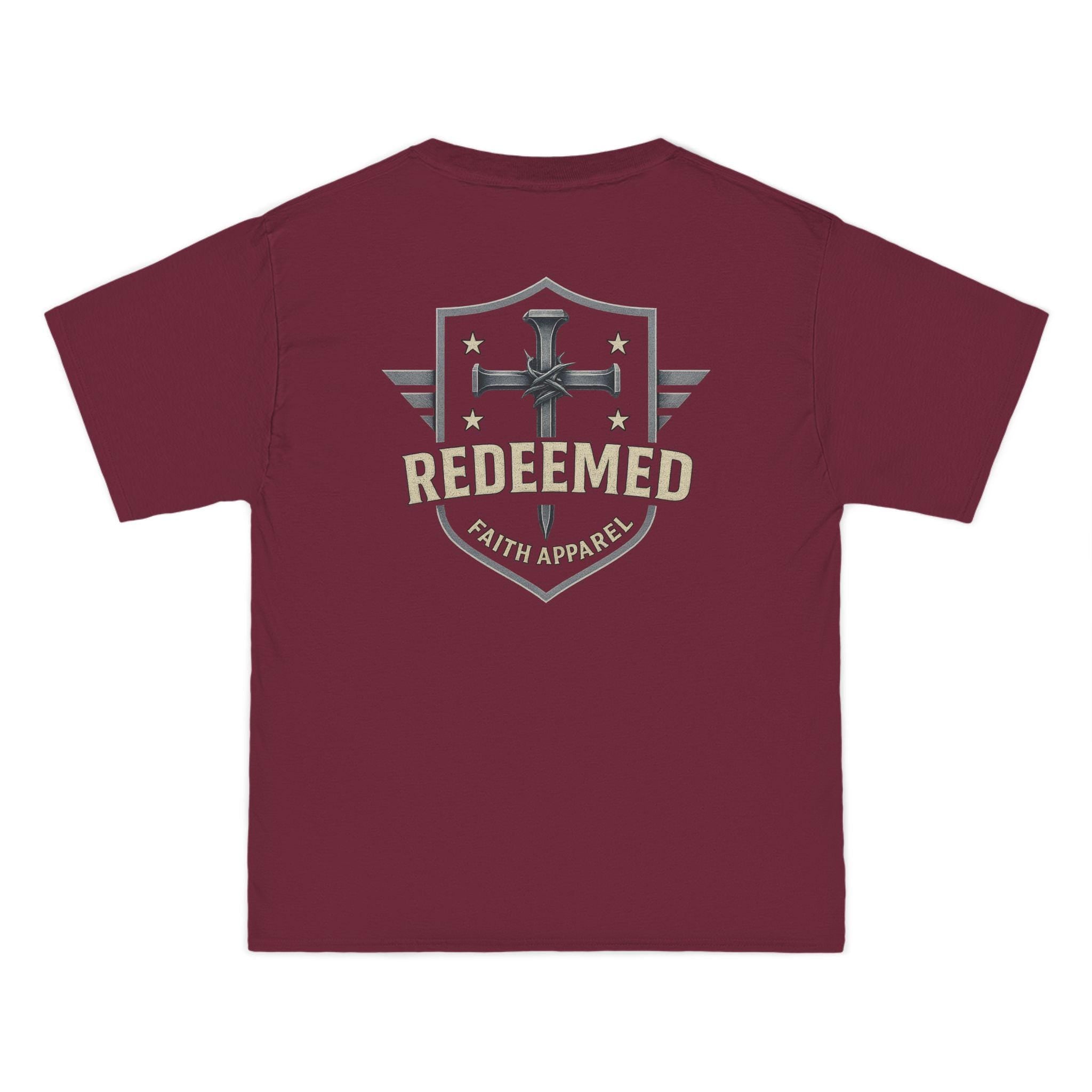 Redeemed Faith Apparel Logo Tee: Christian Cross & Shield Design