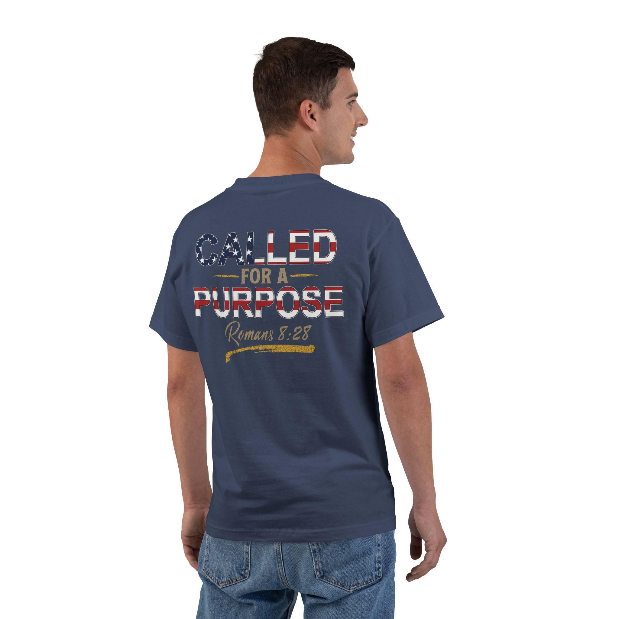 Called for a Purpose Shirt - Romans 8:28 Christian T-Shirt, Patriotic Faith Tee, American Flag Bible Verse Shirt for Men and Women