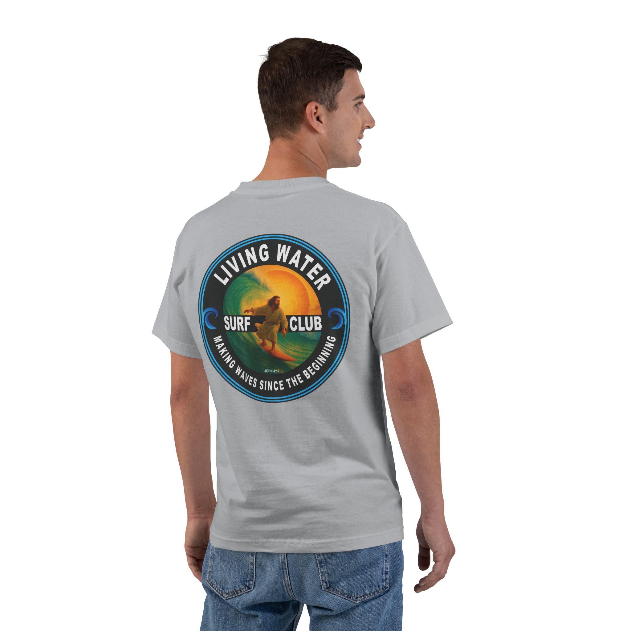 Living Water Surf Club T-Shirt, Jesus Surfing Design, Making Waves Since The Beginning, John 410 Christian Surf Tee, Beach Wear Surfing Gift