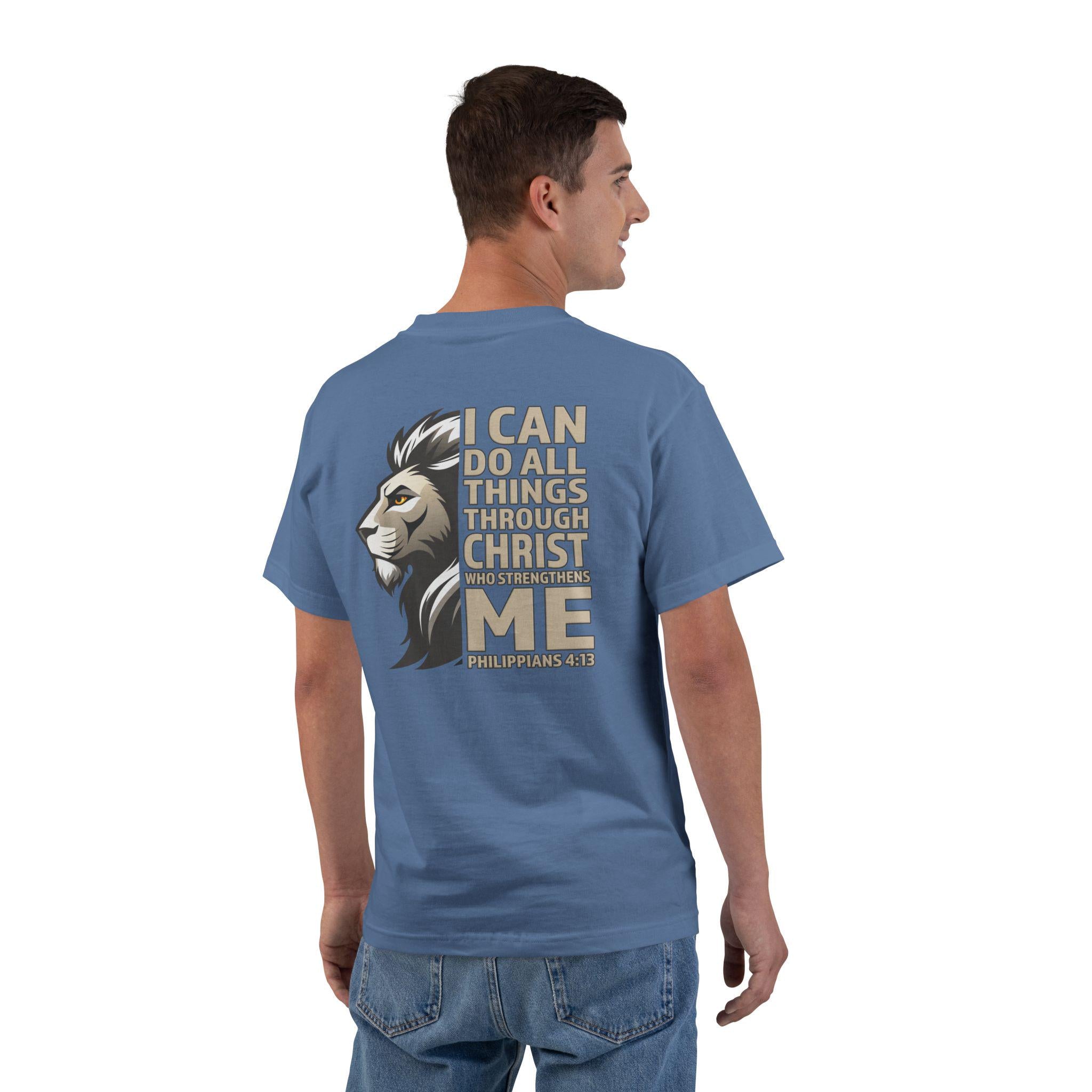 I Can Do All Things Through Christ Shirt - Philippians 4:13, Lion Christian Strength TShirt, Shirt with Inspirational Design, Christian Tee