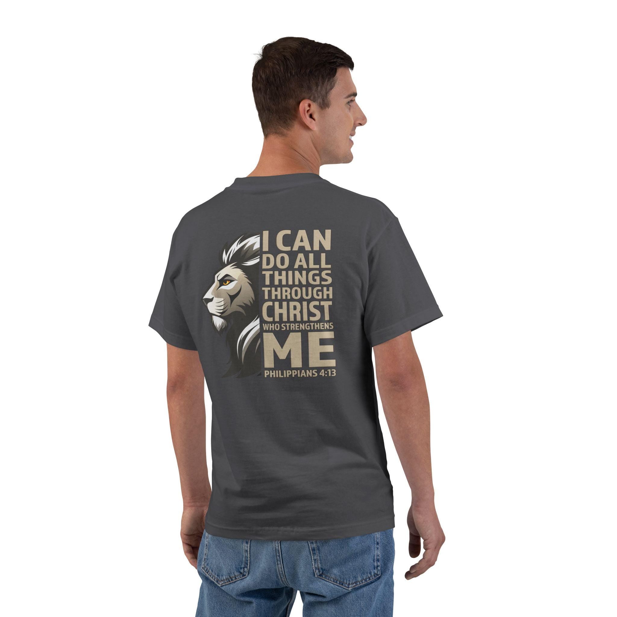 I Can Do All Things Through Christ Shirt - Philippians 4:13, Lion Christian Strength TShirt, Shirt with Inspirational Design, Christian Tee