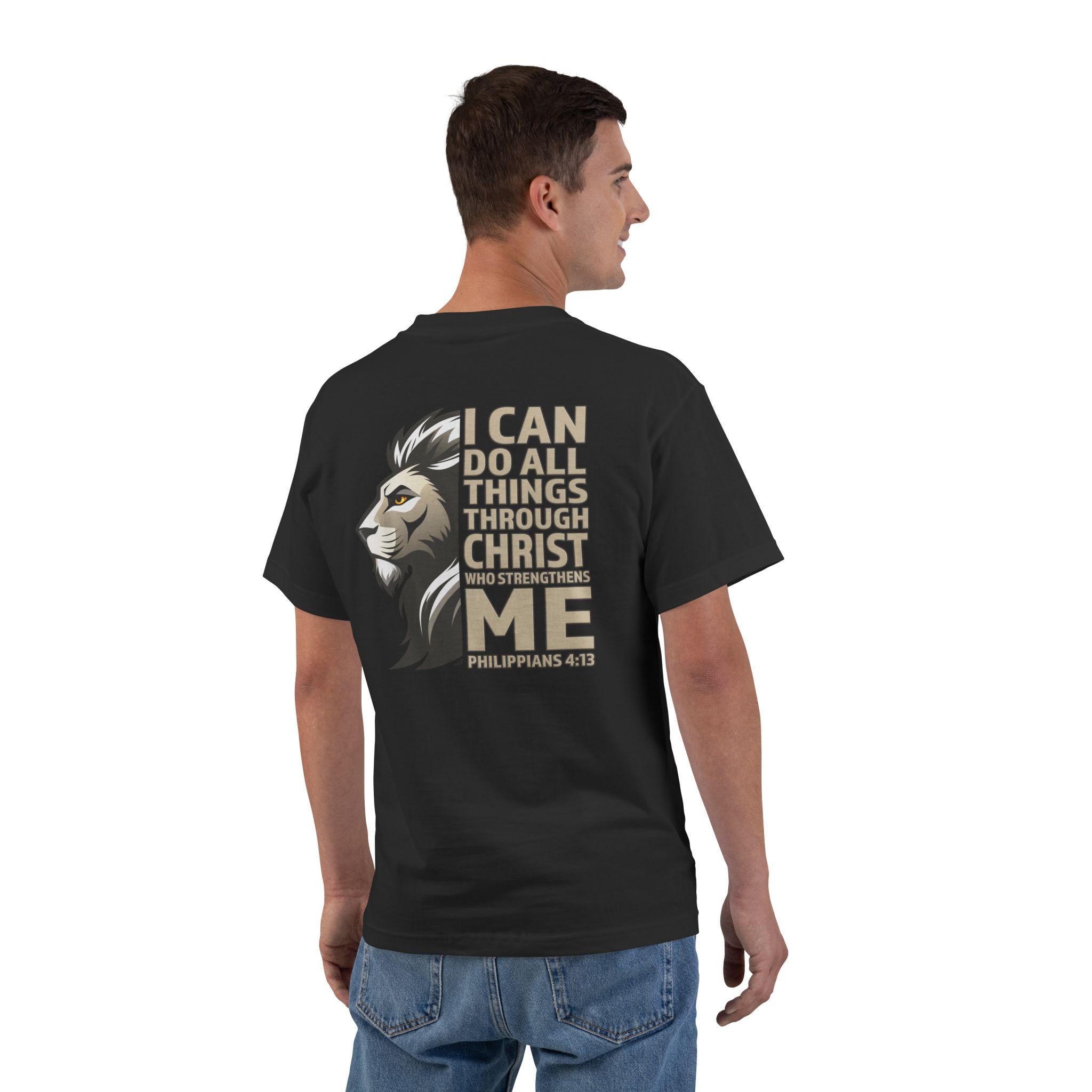 I Can Do All Things Through Christ Shirt - Philippians 4:13, Lion Christian Strength TShirt, Shirt with Inspirational Design, Christian Tee