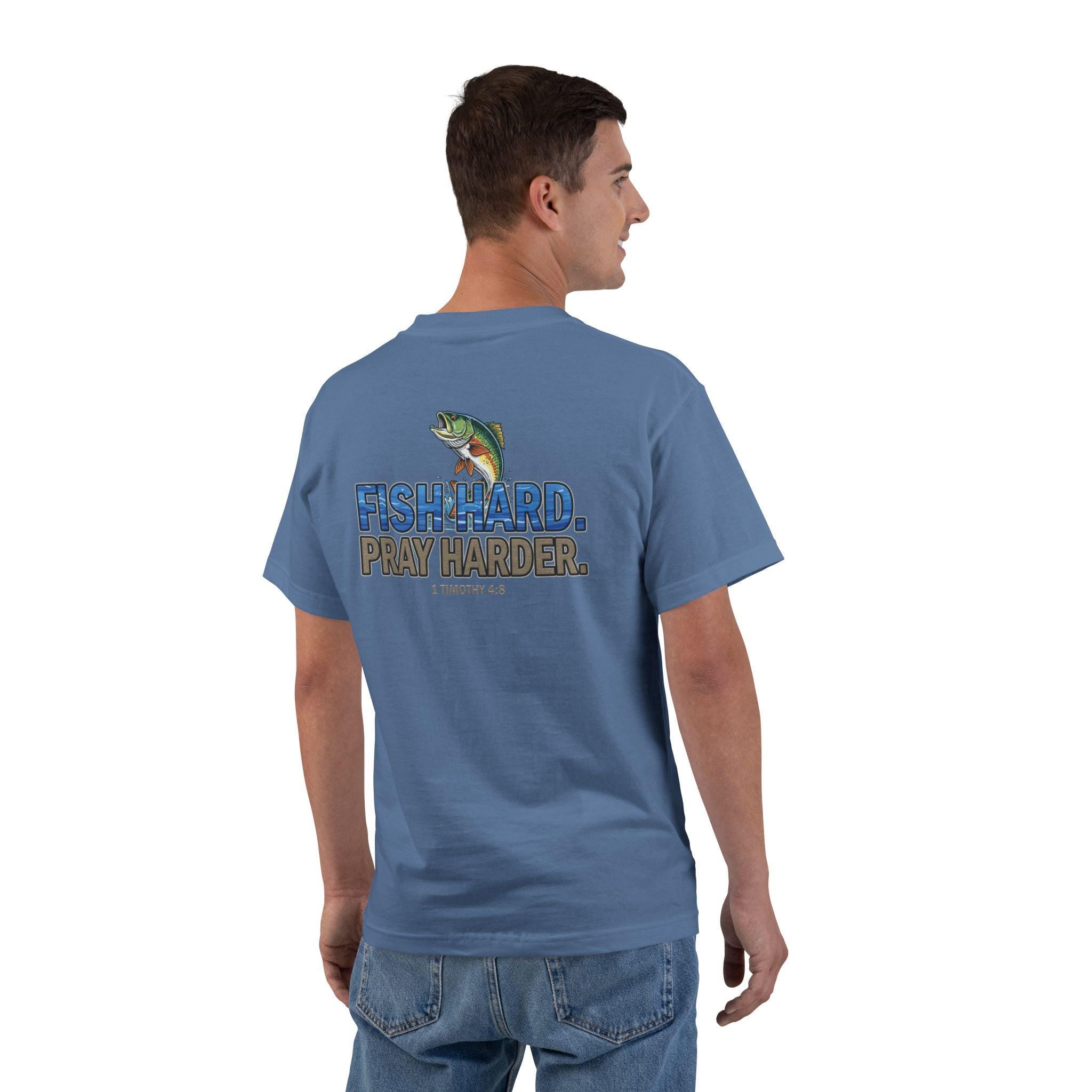 Fish Hard Pray Harder T-Shirt: Christian Fishing Gift