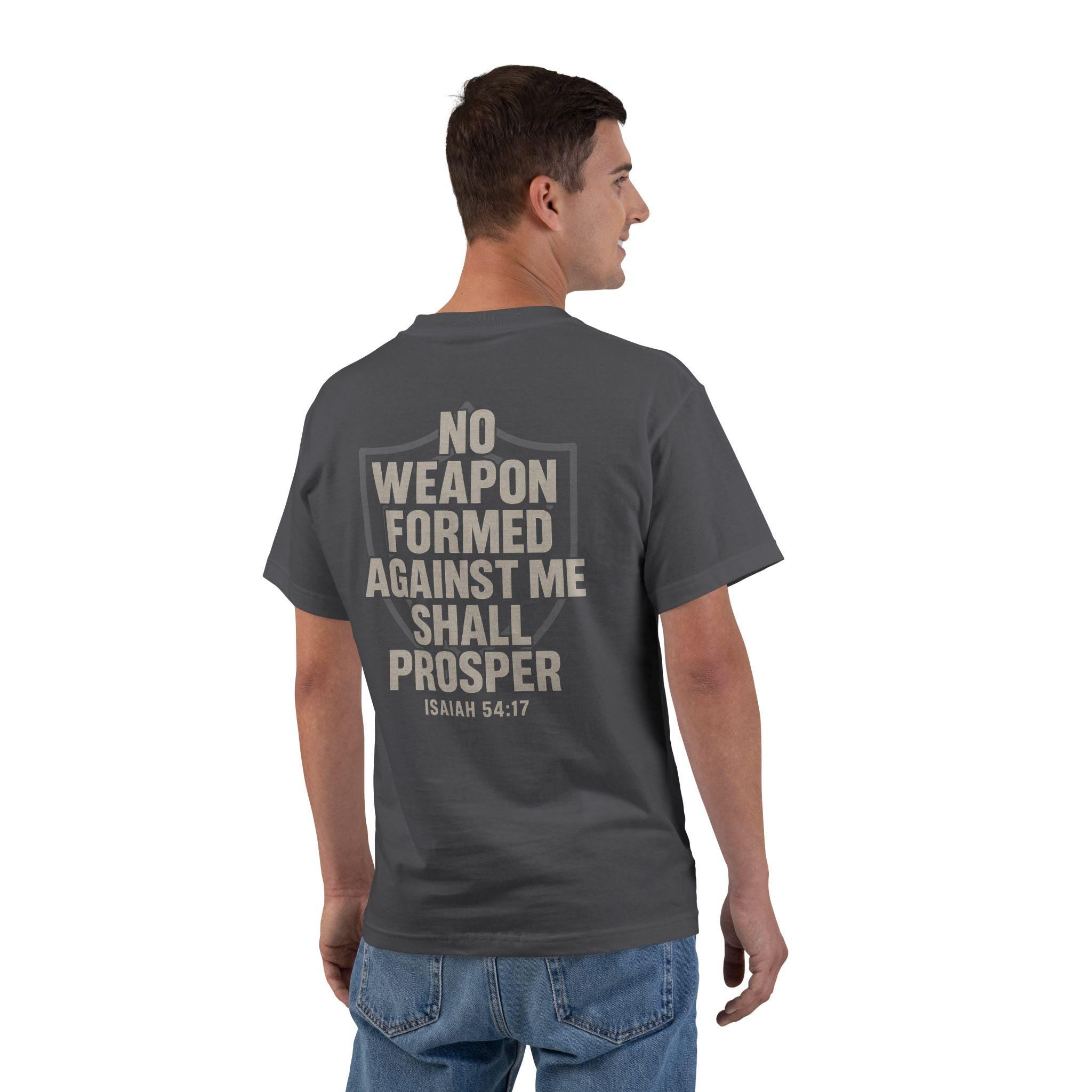No Weapon Formed Against Me Shall Prosper Shirt | Isaiah 54:17 | Christian Warrior Faith Tee for Men & Women | God Protected | Secure in God