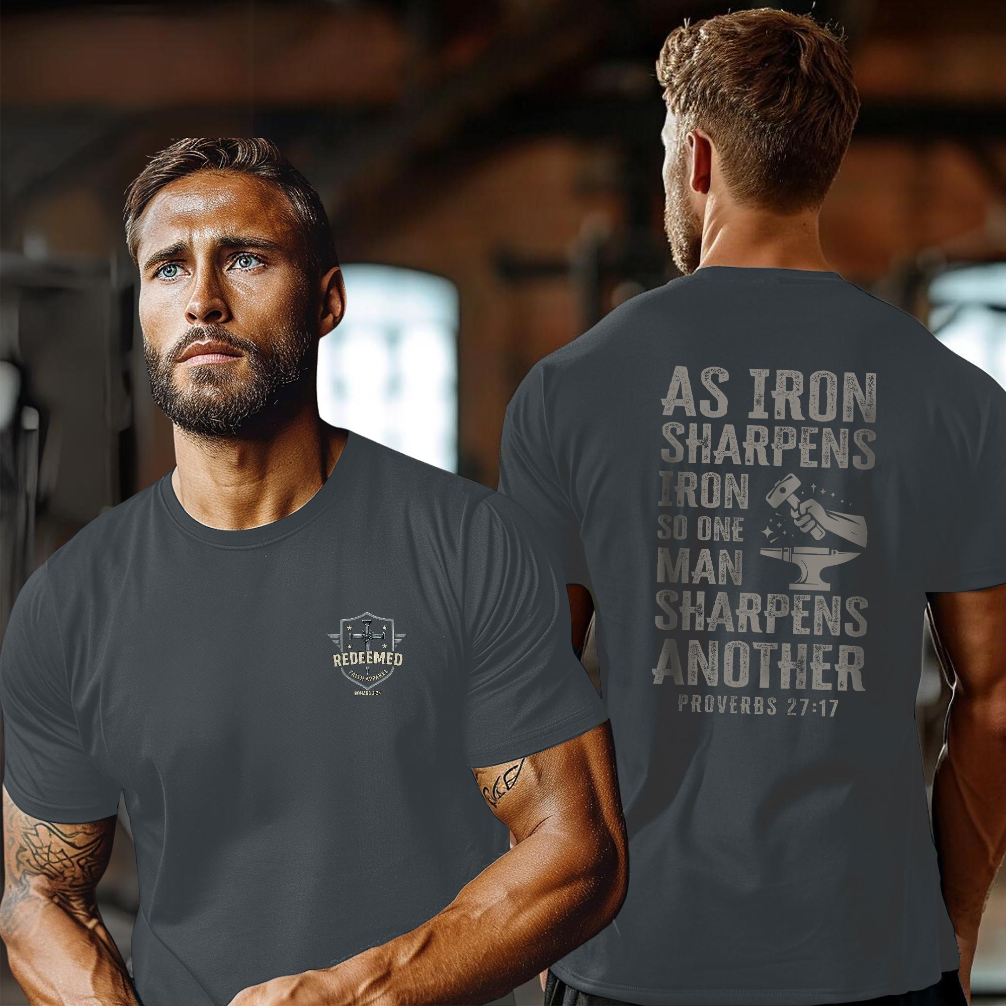 As Iron Sharpens Iron Christian Shirt | Proverbs 27:17 | Faith & Brotherhood Tee for Men | Inspirational Scripture Shirt | Hammer and Anvil