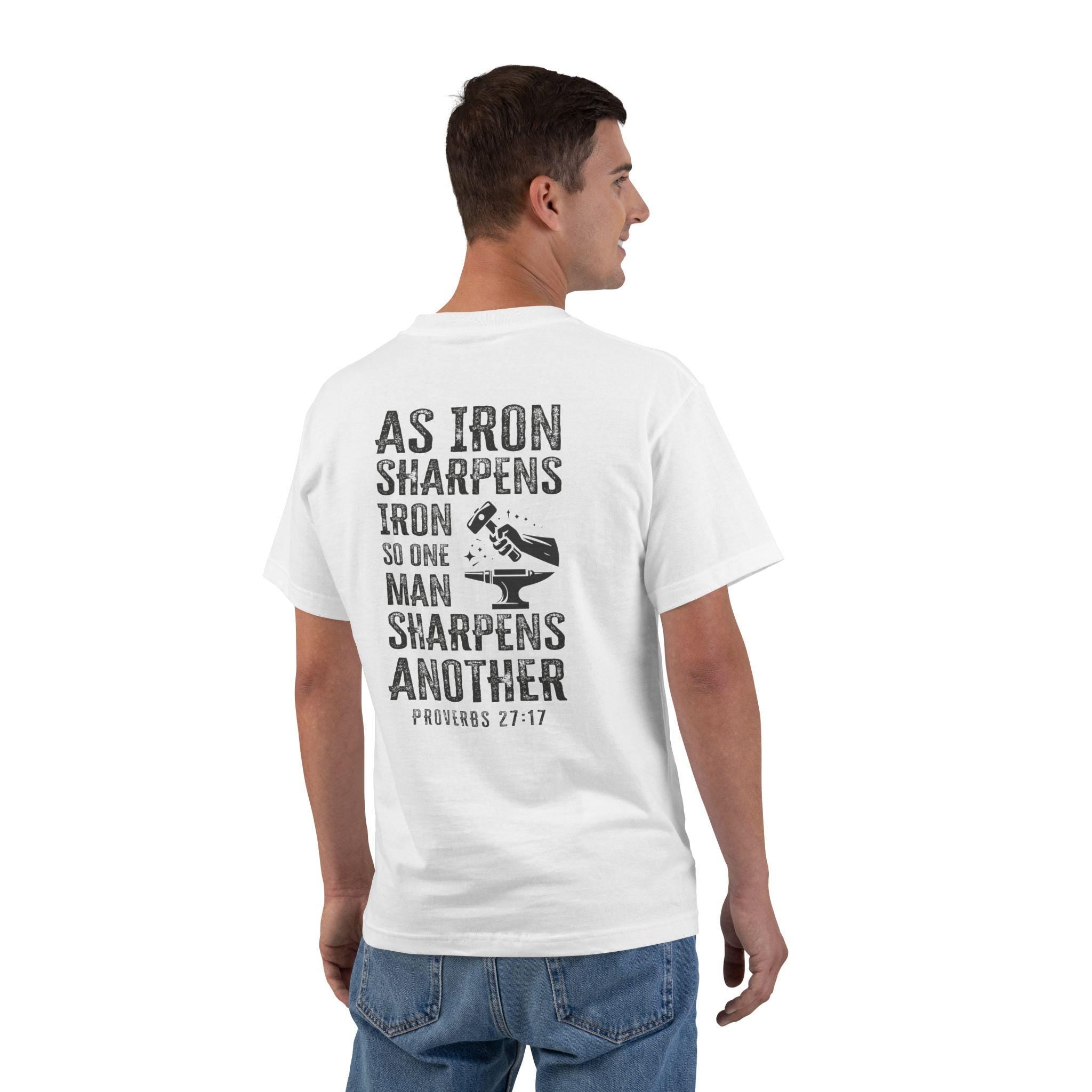 As Iron Sharpens Iron Christian Shirt | Proverbs 27:17 | Faith & Brotherhood Tee for Men | Inspirational Scripture Shirt | Hammer and Anvil