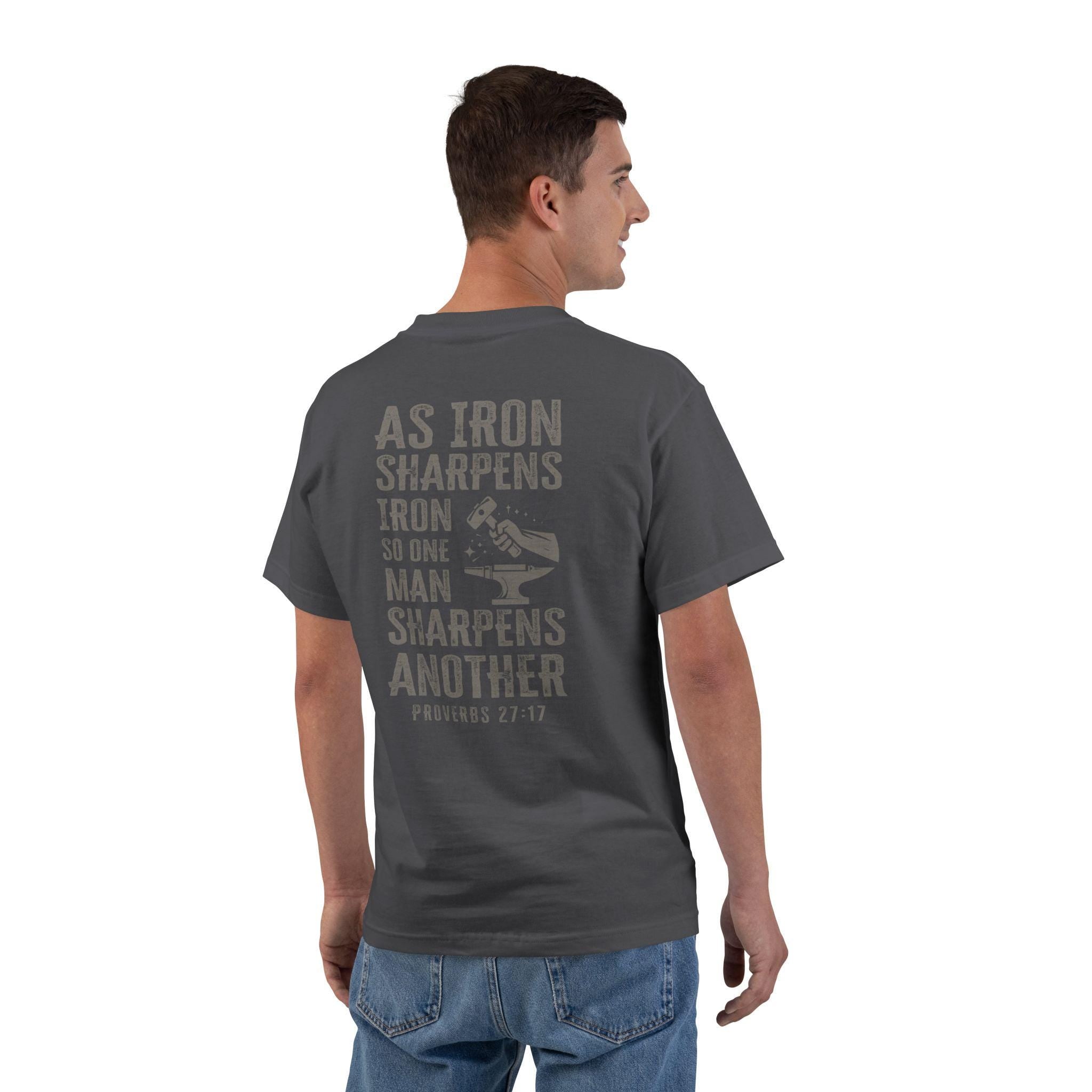 As Iron Sharpens Iron Christian Shirt | Proverbs 27:17 | Faith & Brotherhood Tee for Men | Inspirational Scripture Shirt | Hammer and Anvil