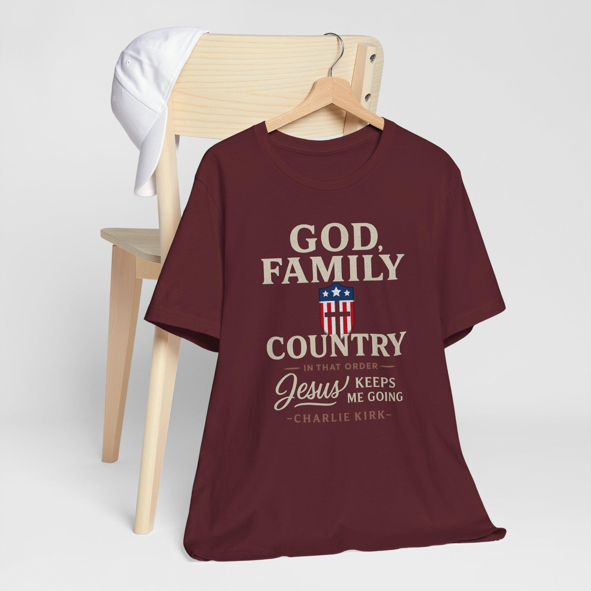 God Family Country Christian T-Shirt - Faith and Patriotism Tee, Bible Verse Shirt, Jesus Keeps Me Going, Charlie Kirk Quote Shirt, unisex