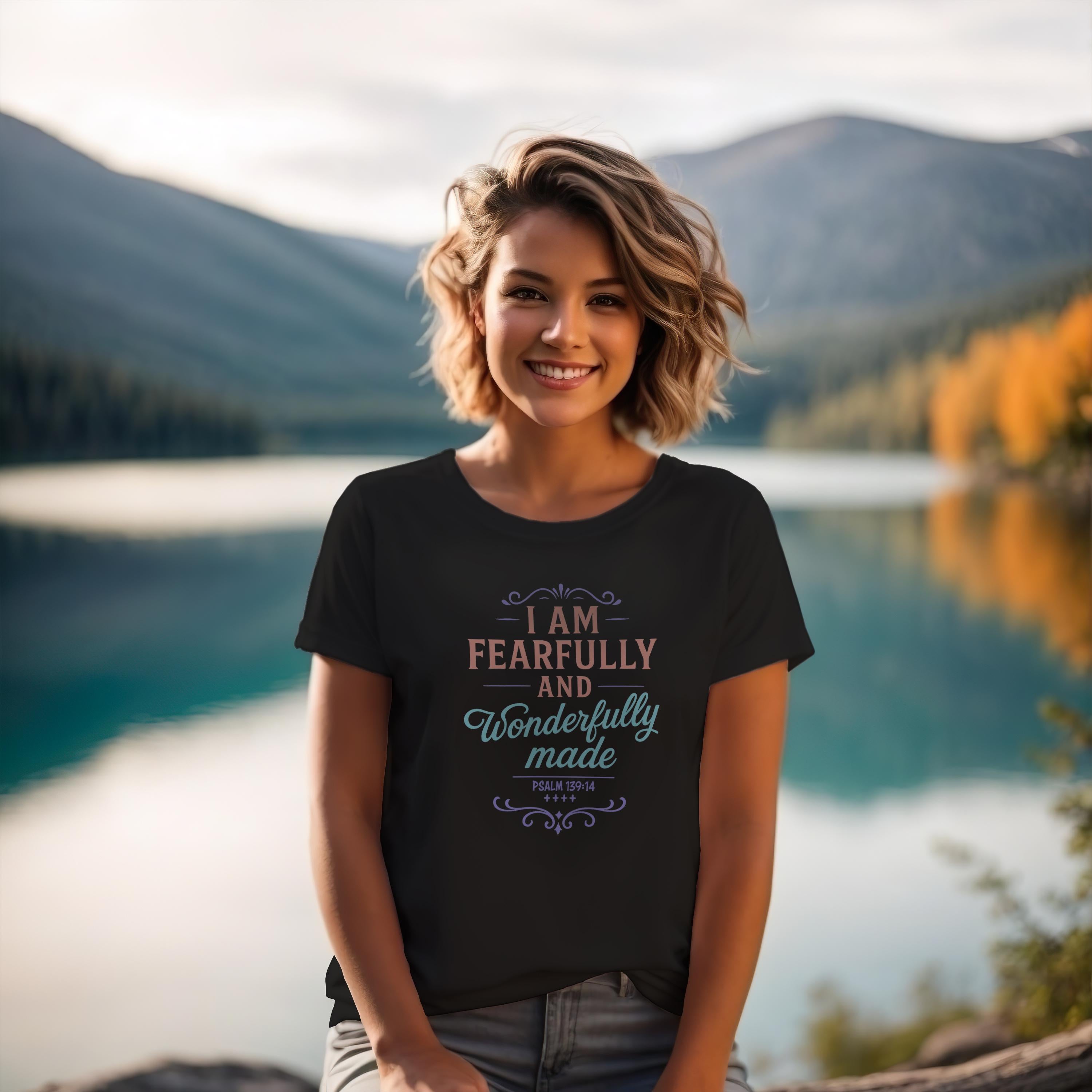 Fearfully and Wonderfully Made Christian Womens T-Shirt - Psalm 139:14 Bible Verse Tee, Inspirational Faith Shirt, Christian Gift for Women