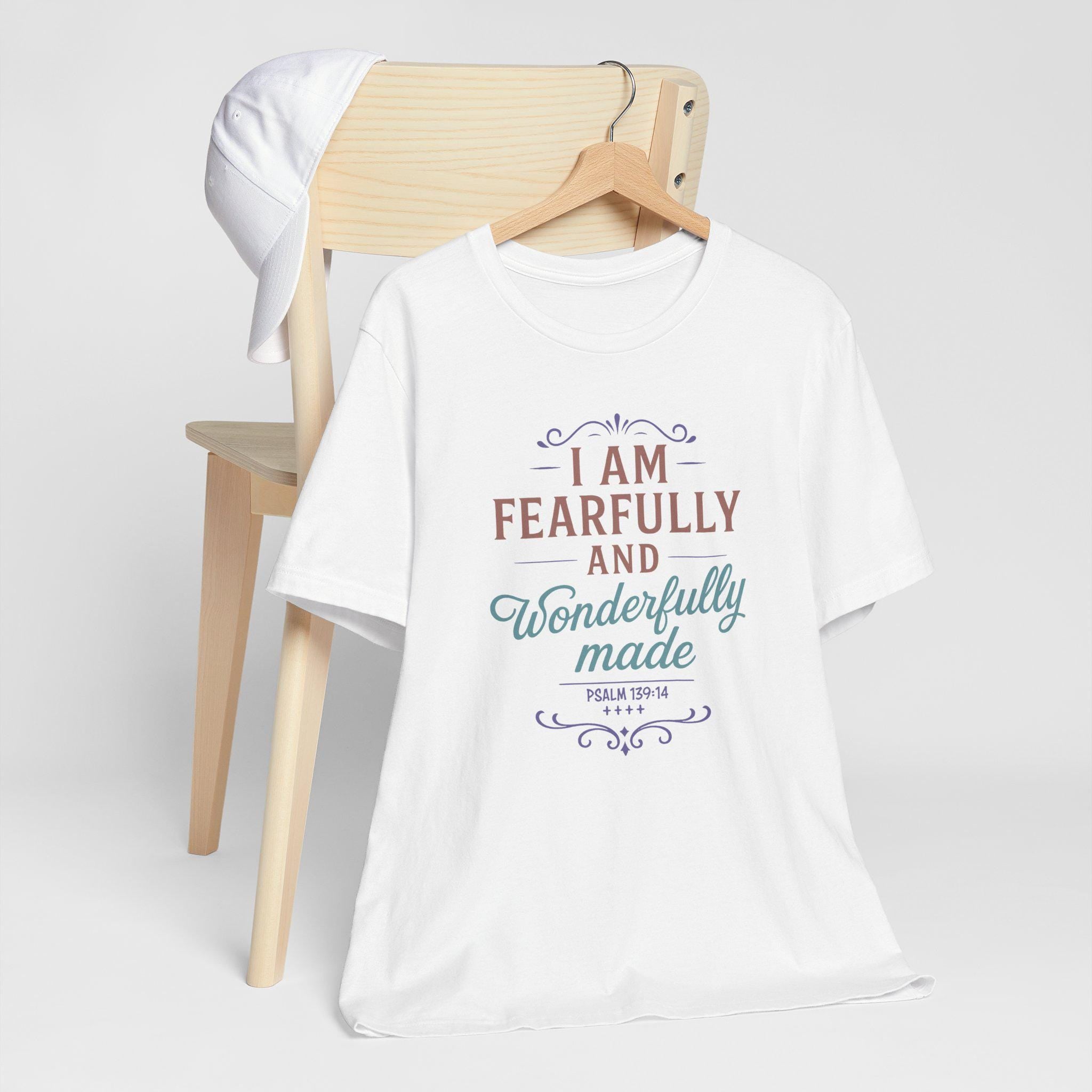 Fearfully and Wonderfully Made Christian Womens T-Shirt - Psalm 139:14 Bible Verse Tee, Inspirational Faith Shirt, Christian Gift for Women