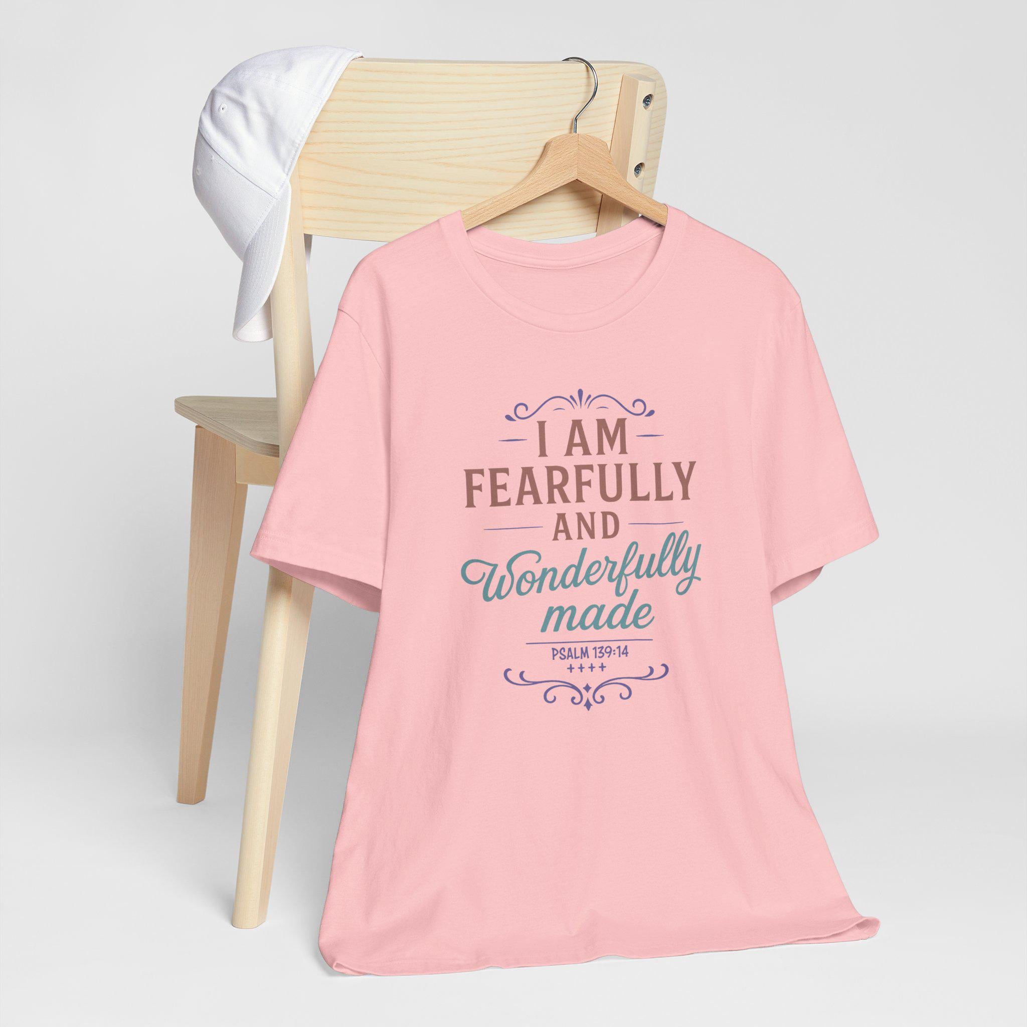 Fearfully and Wonderfully Made Christian Womens T-Shirt - Psalm 139:14 Bible Verse Tee, Inspirational Faith Shirt, Christian Gift for Women