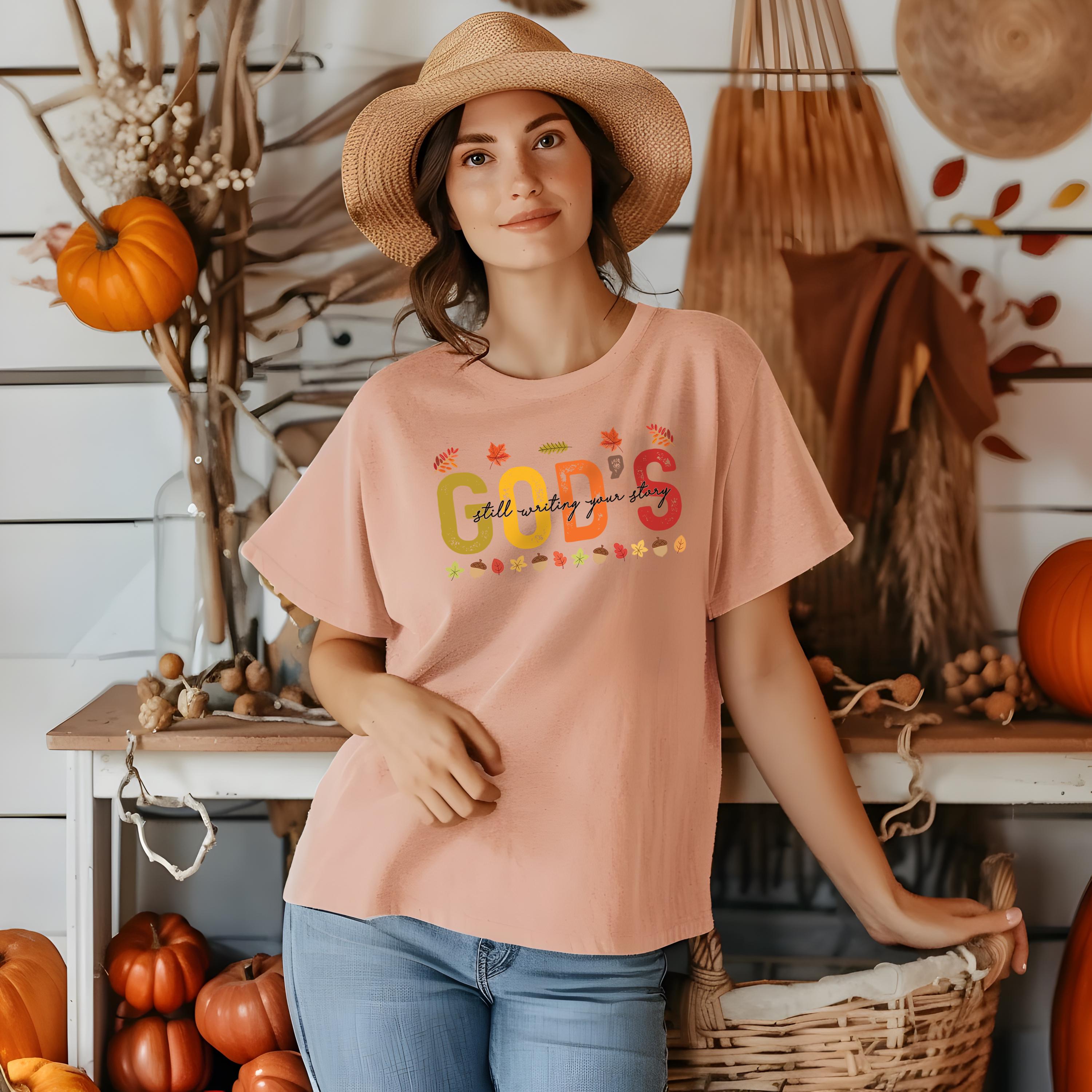 Gods Still Writing Your Story T-Shirt - Fall Christian Tee for Women, Bible Verse Autumn Shirt, Faith & Hope Inspirational Top, Fall Faith