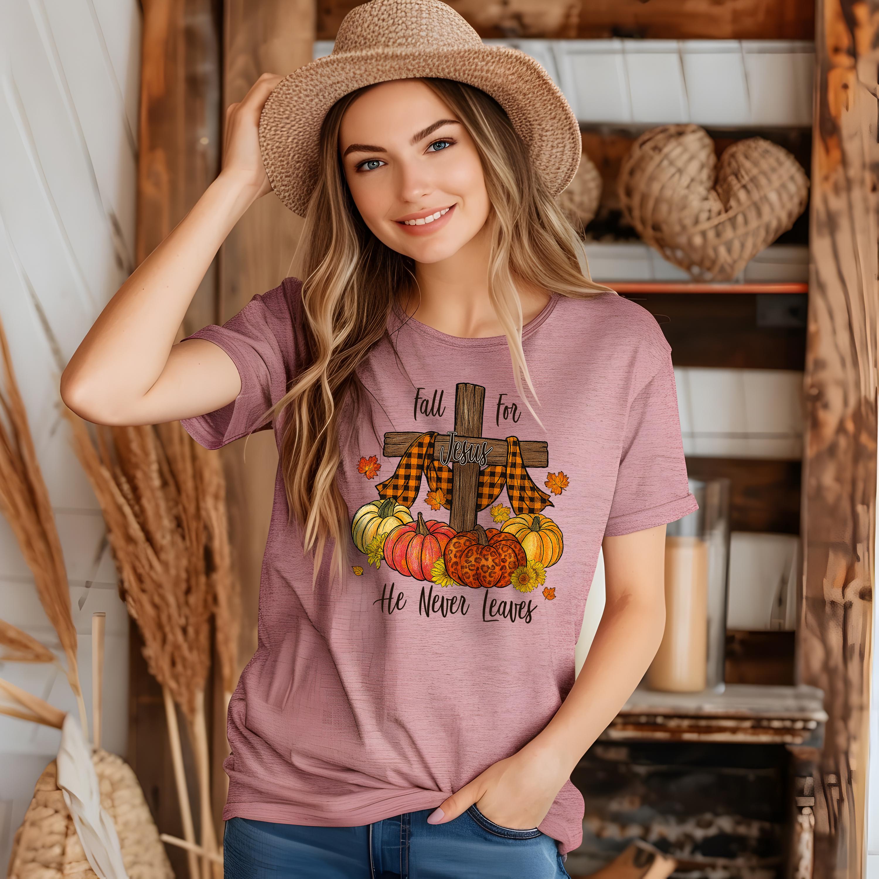 Fall for Jesus Unisex Tee, Christian Fall T-Shirt, Faith-Inspired Clothing, Fall Quilt Collection Shirt, Matthew 28:20, Autumn T-Shirt Women