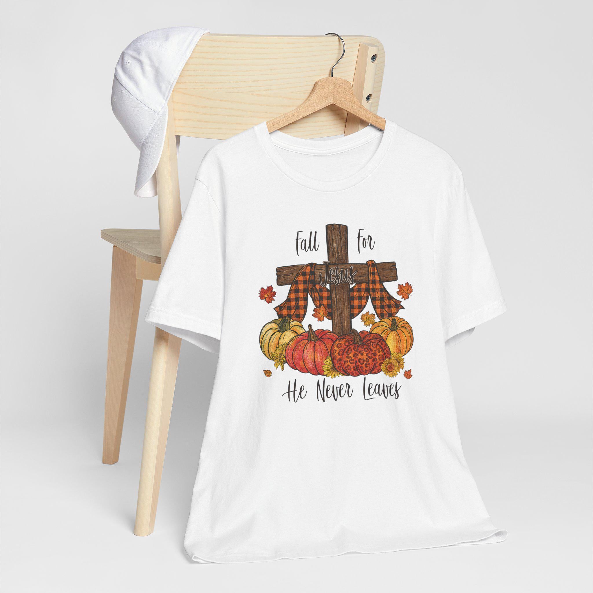 Fall for Jesus Unisex Tee, Christian Fall T-Shirt, Faith-Inspired Clothing, Fall Quilt Collection Shirt, Matthew 28:20, Autumn T-Shirt Women