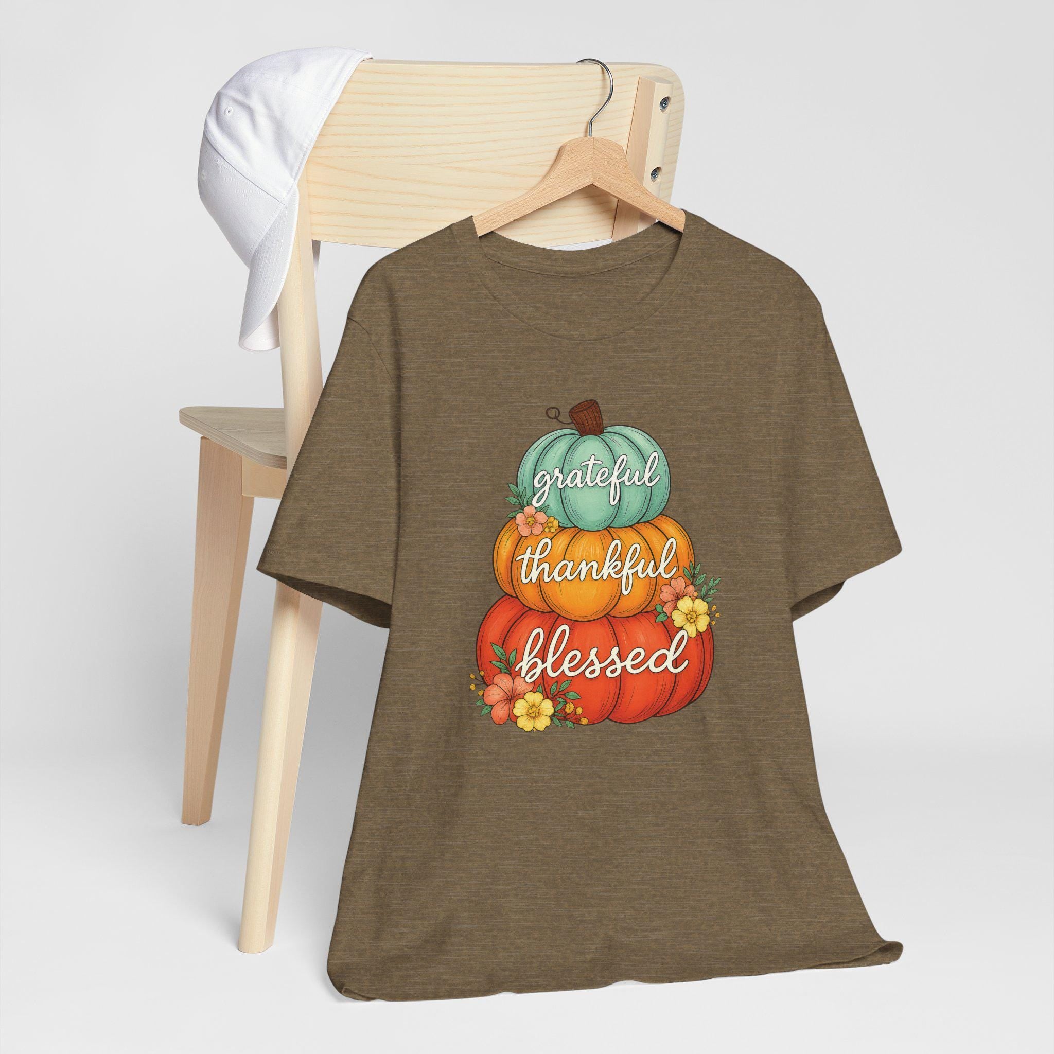 Grateful Thankful Blessed Fall Collection, Christian Pumpkin T-Shirt for Women, Fall Top, Thanksgiving Shirt, Faith Apparel, Cozy Tee, Girls