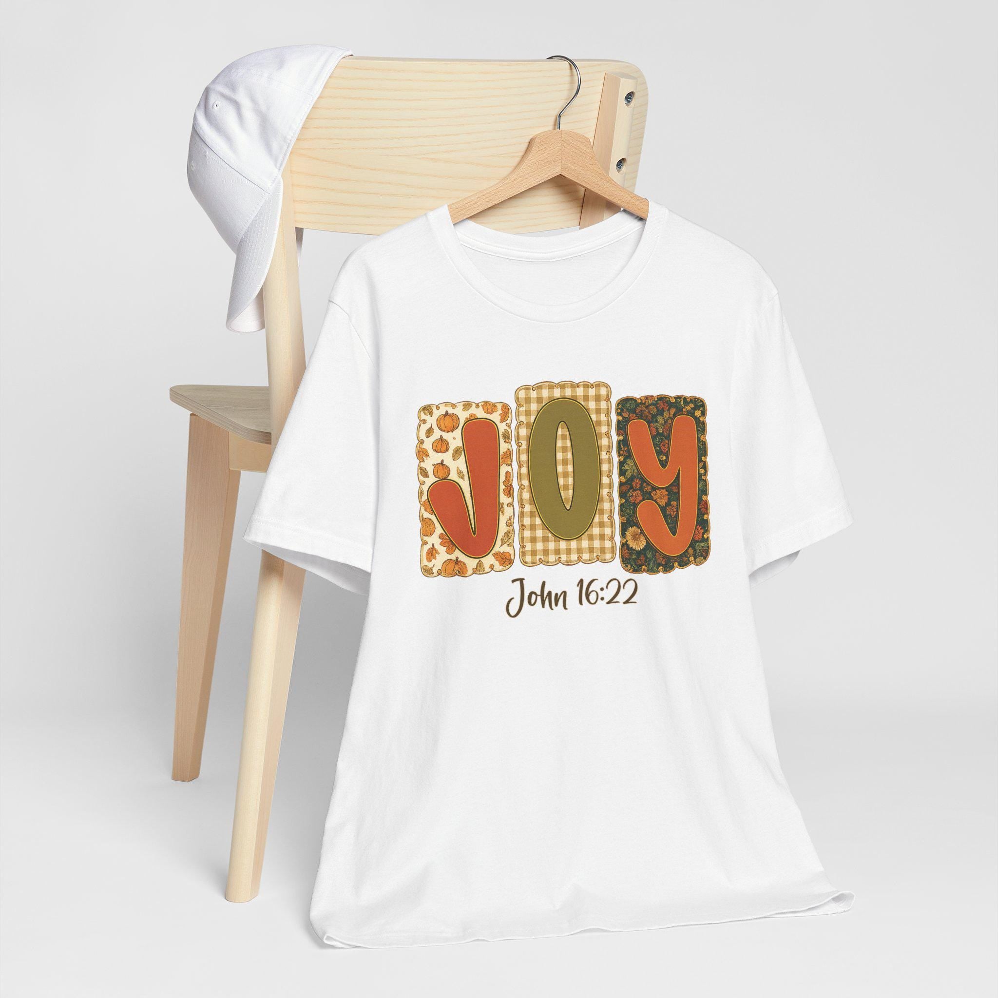 JOY Christian T-Shirt, John 16:22, Fall Quilt Collection, Christian Scripture Tee for Women, Unisex Cotton Top, Christian Gifts for Women