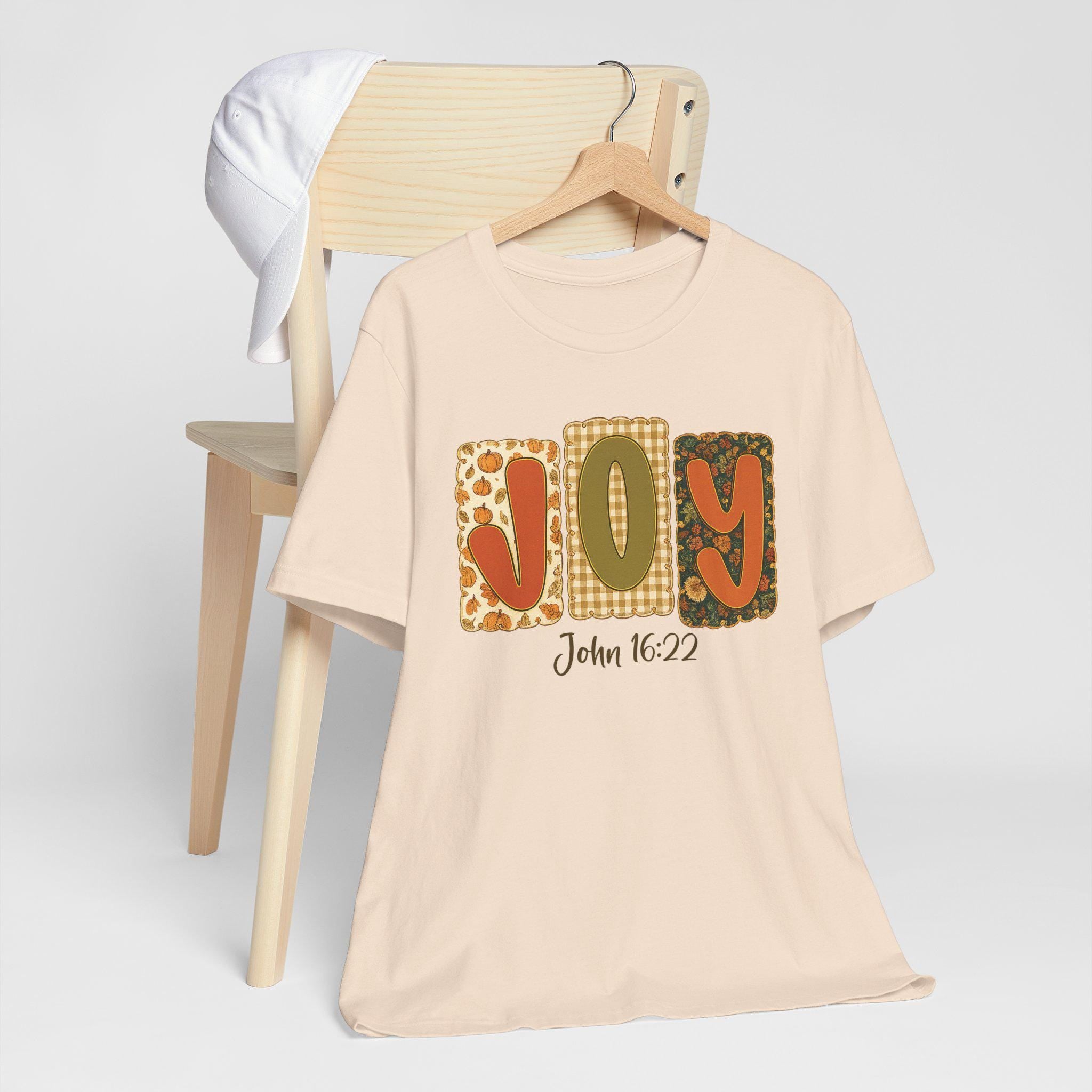 JOY Christian T-Shirt, John 16:22, Fall Quilt Collection, Christian Scripture Tee for Women, Unisex Cotton Top, Christian Gifts for Women