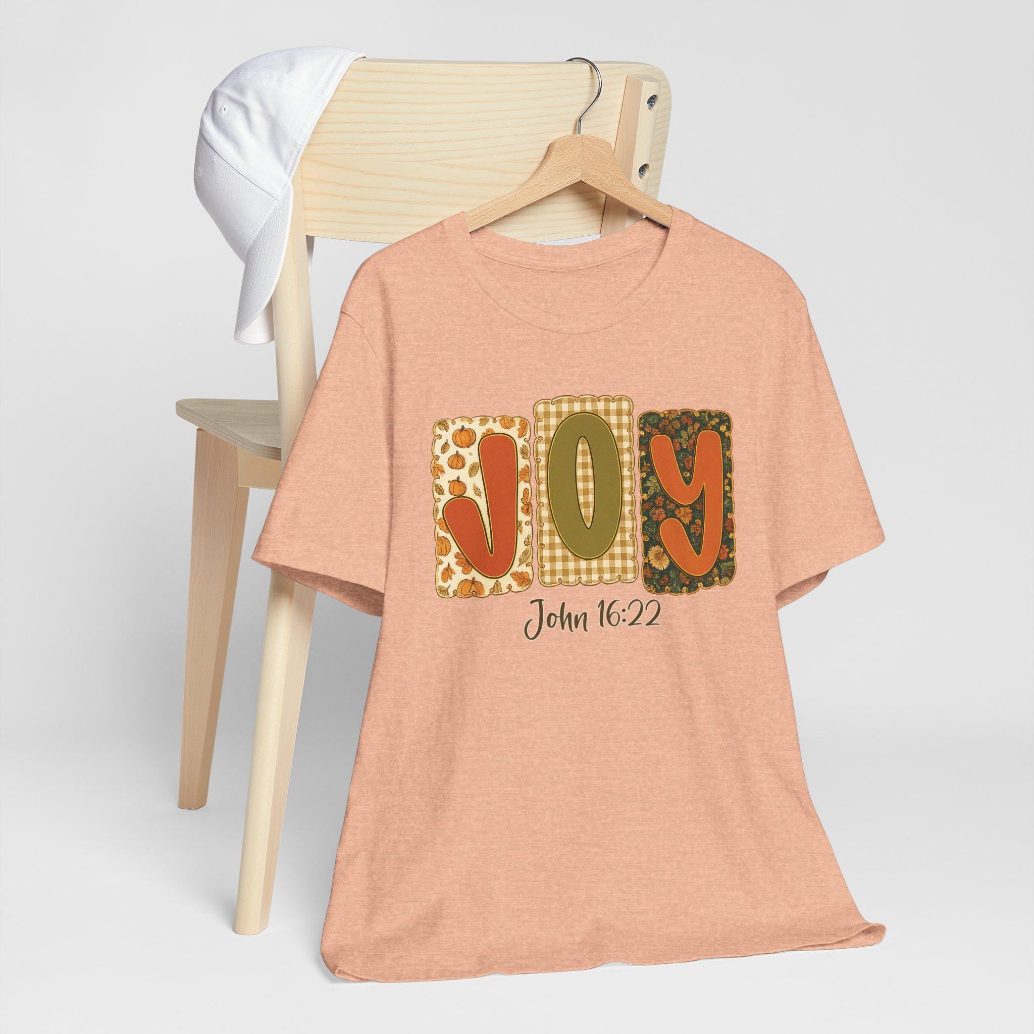 JOY Christian T-Shirt, John 16:22, Fall Quilt Collection, Christian Scripture Tee for Women, Unisex Cotton Top, Christian Gifts for Women
