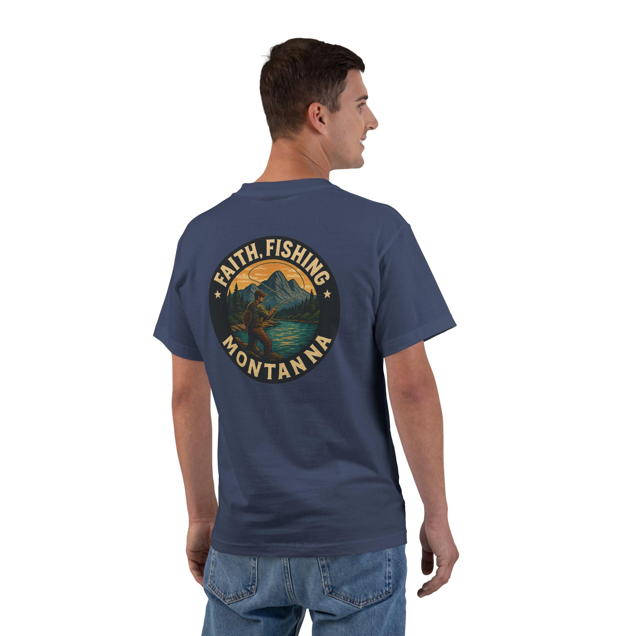 MT-Faith Fishing Montana, Christian Shirt, Outdoor Fly Fishing Design, Faith T Shirt, God Bless America Collection, Montana Fly Fishing