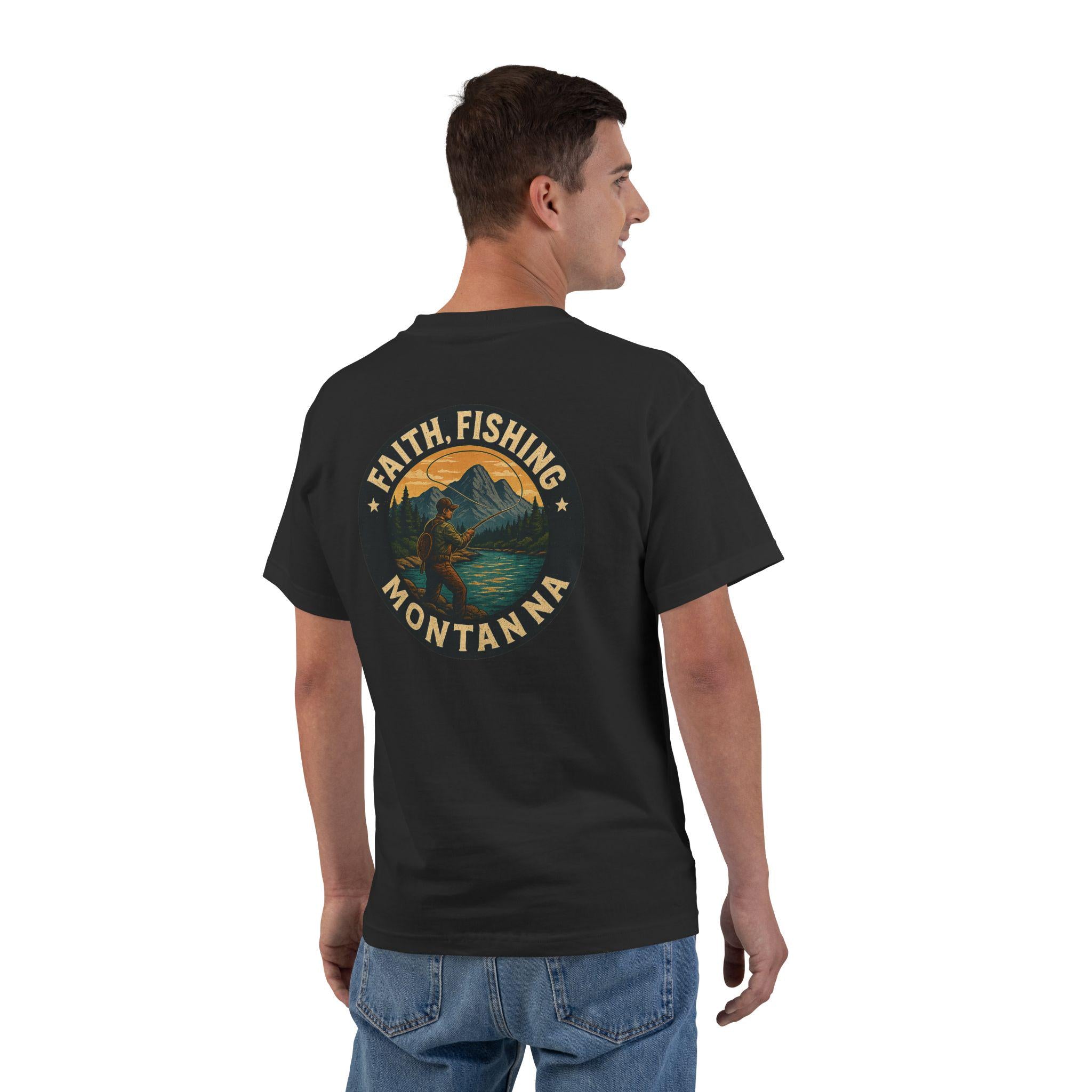 MT-Faith Fishing Montana, Christian Shirt, Outdoor Fly Fishing Design, Faith T Shirt, God Bless America Collection, Montana Fly Fishing