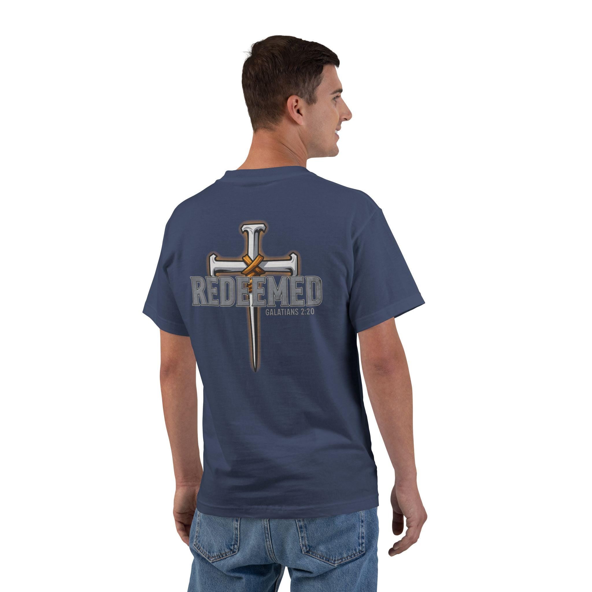 Redeemed Christian T-Shirt | Galatians 2:20 Shirt | Faith-Based Apparel | Cross Design | Religious Gift for Men & Women | Redeemed Faith Tee