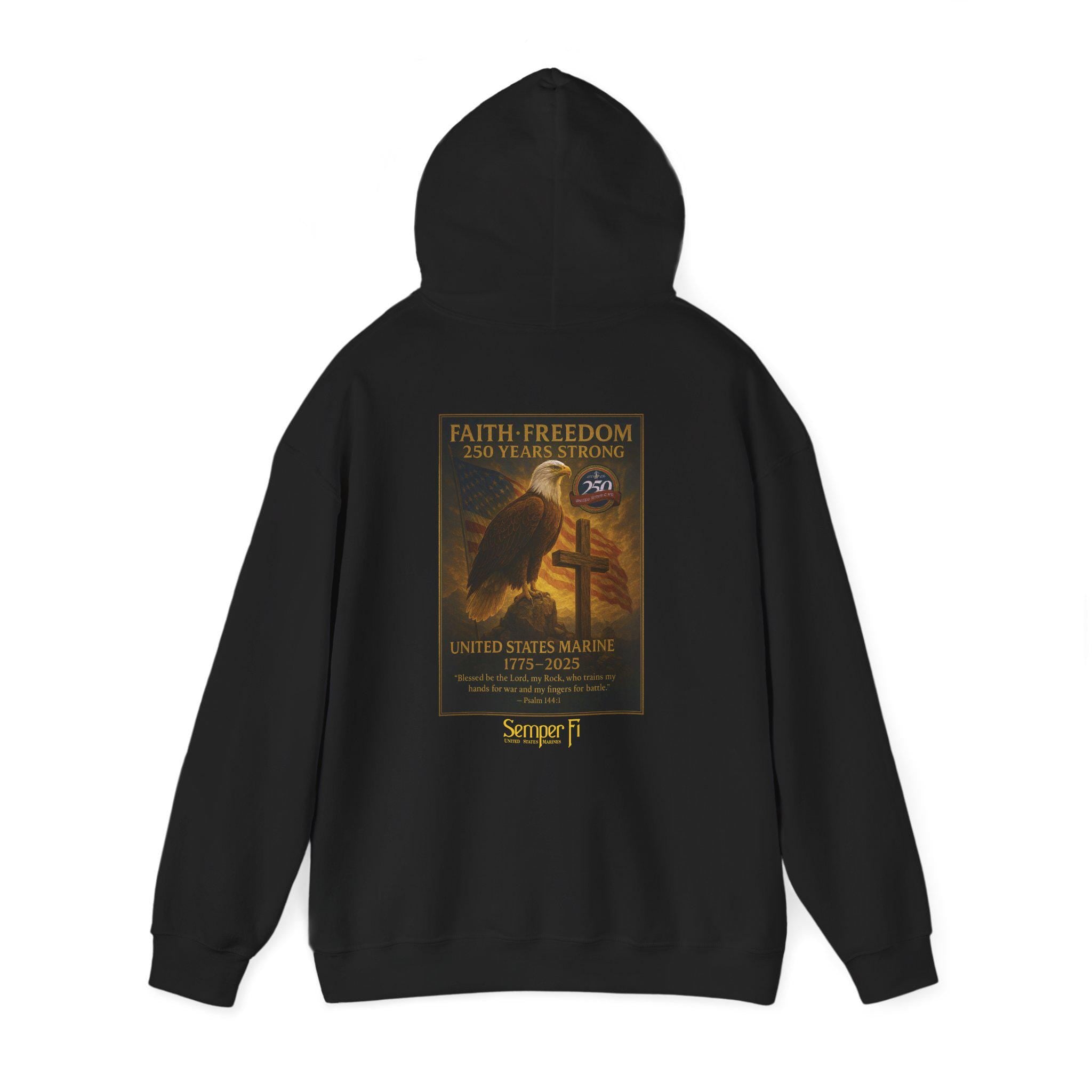 USMC 250th Anniversary - Faith and Freedom Hoodie, Psalm 144:1, Redeemed Faith Apparel, Marine Hoodie, Veteran Hoodie, Semper Fi , Eagle