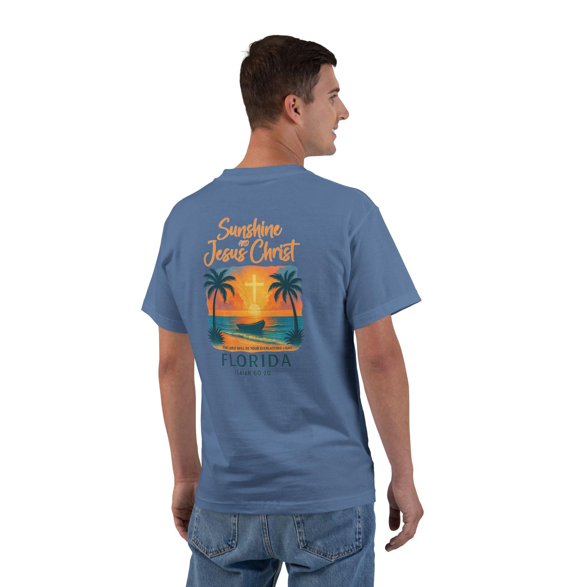 FL-Sunshine and Jesus Christ, Florida Christian Shirt, Isaiah 6020, Faith T Shirt, Beach Cross Design, God Bless America Collection