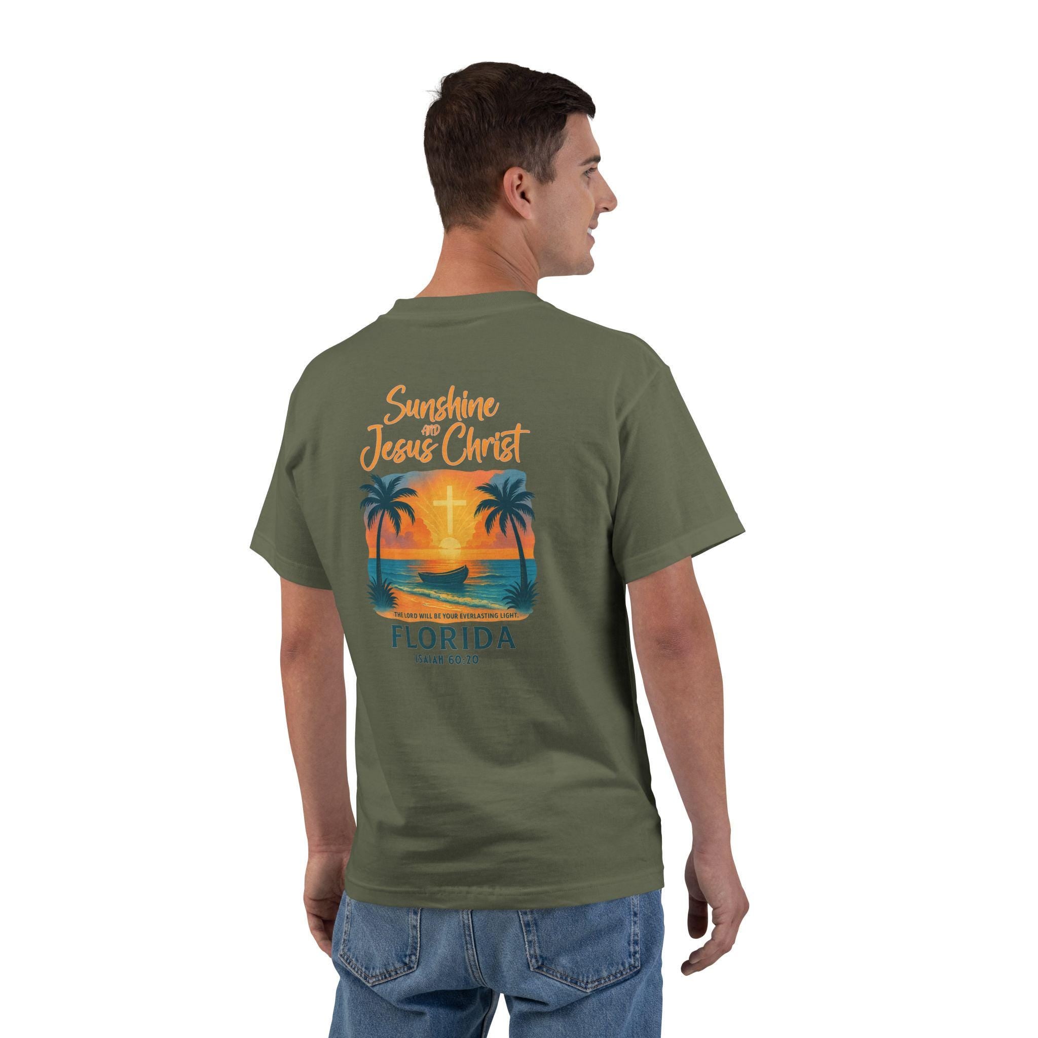 FL-Sunshine and Jesus Christ, Florida Christian Shirt, Isaiah 6020, Faith T Shirt, Beach Cross Design, God Bless America Collection