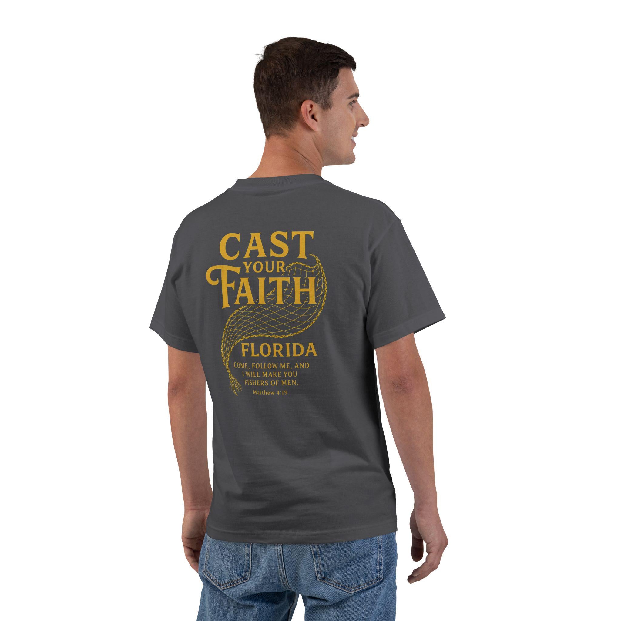 FL-Cast Your Faith Florida, Christian Shirt, Matthew 419, Fishers of Men, Faith T Shirt, Golden Net Design, God Bless America Collection