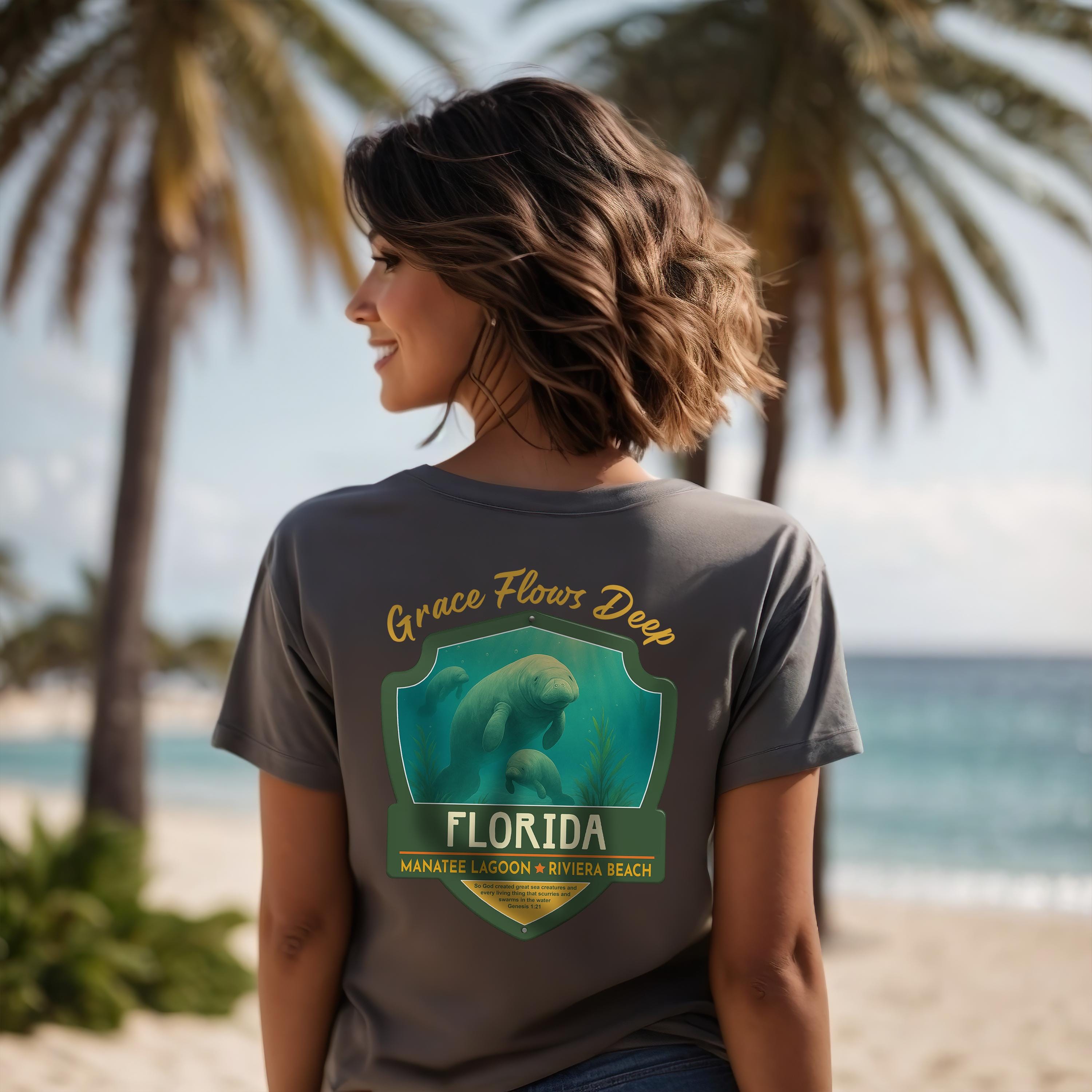 FL-Grace Flows Deep - Florida, Christian Shirt, Genesis 121 Shirt, Faith T Shirt, Manatee T Shirt, God Bless America Collection, Christian T