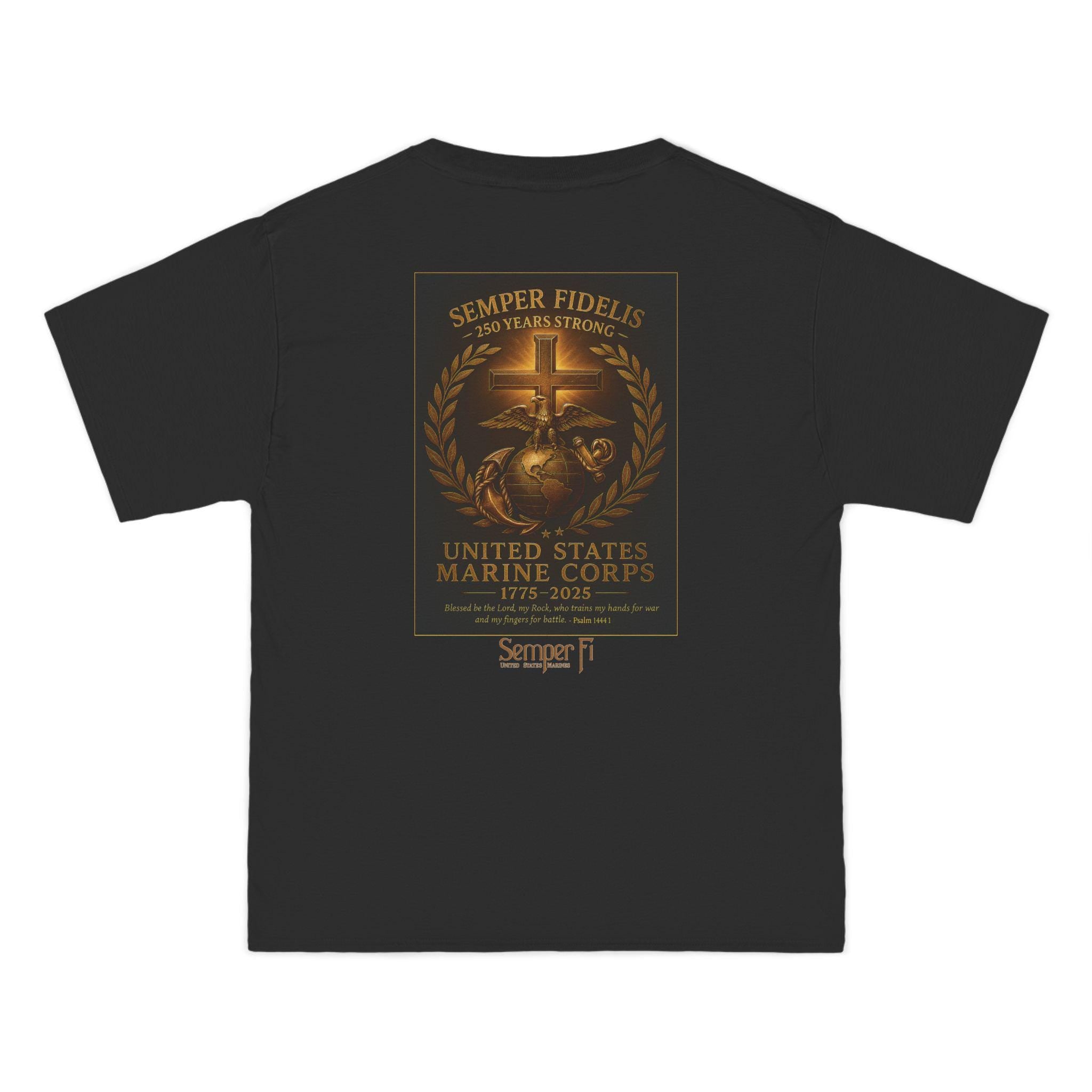 USMC 250th Anniversary, Semper Fidelis 250 Years Strong T-Shirt - USMC 1775-2025, Psalm 144:1, Christian Apparel Men, United States Marines