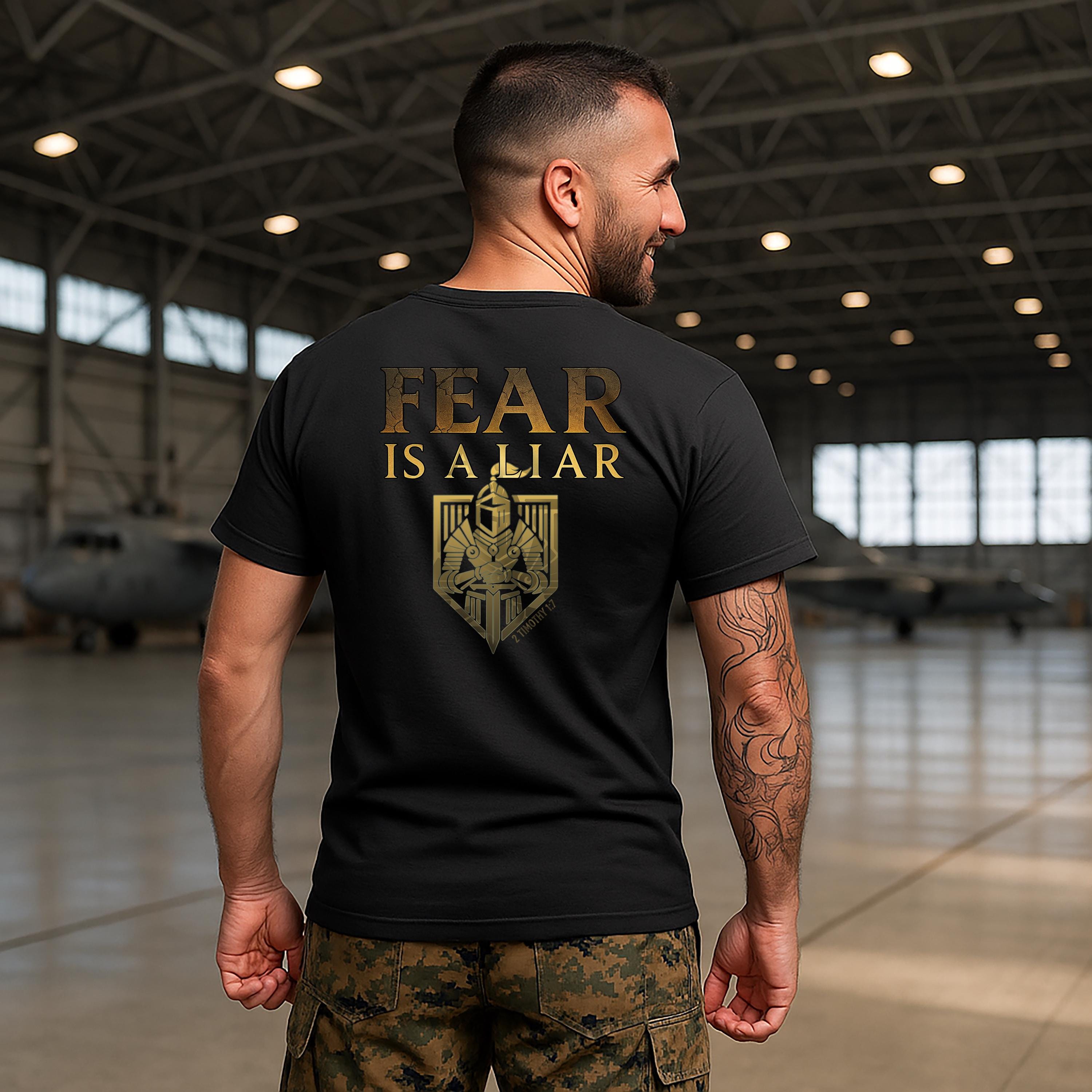 Fear Is A Liar T-Shirt - 2 Timothy 1:7, Christian Warrior Tee, Courageous Shirt, Armor of God Shirt, Christian Gift for Any Occasion