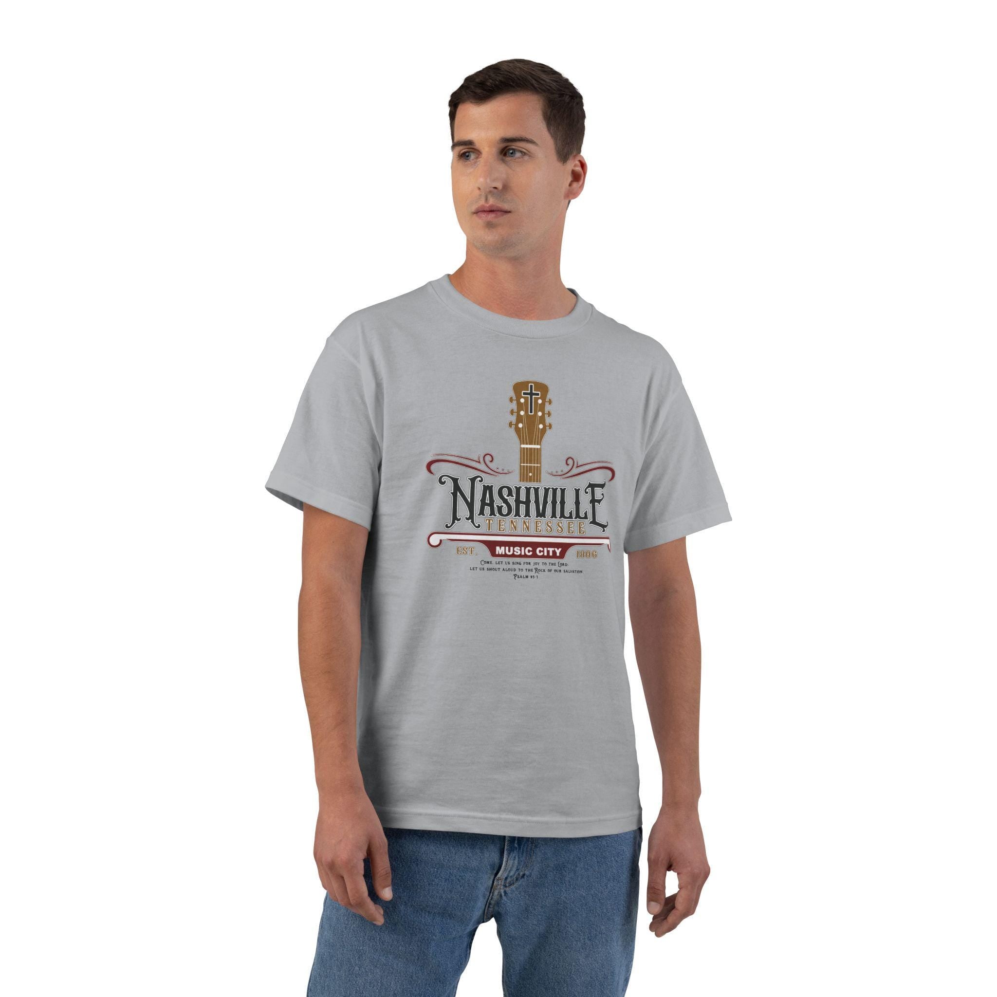 TN-Nashville Music City Christian Shirt Faith and Country, Front Printed Tee, Psalm 95, Tennessee Jesus Shirt, God Bless America Collection