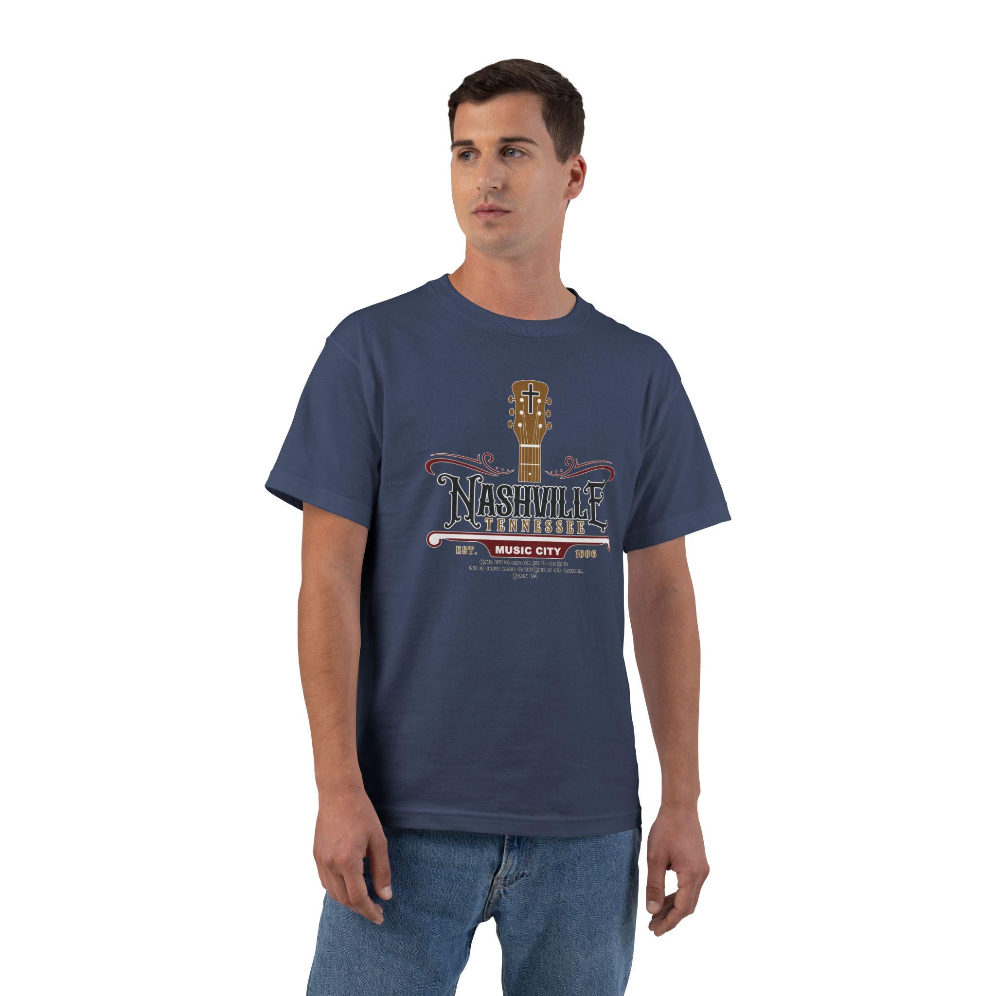 TN-Nashville Music City Christian Shirt Faith and Country, Front Printed Tee, Psalm 95, Tennessee Jesus Shirt, God Bless America Collection