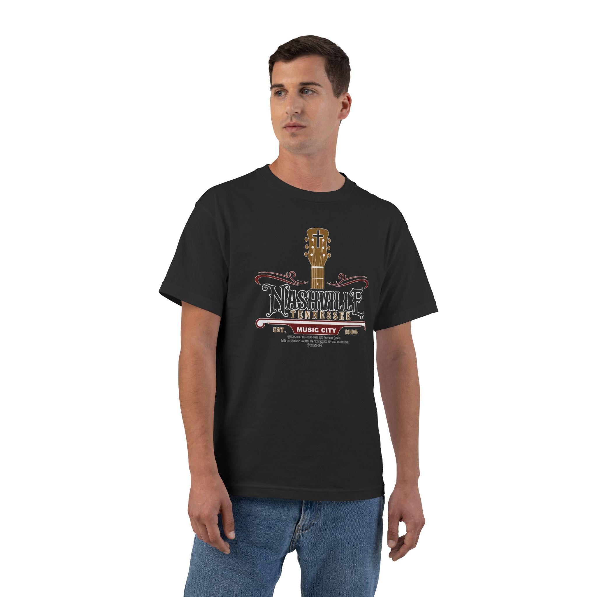 TN-Nashville Music City Christian Shirt Faith and Country, Front Printed Tee, Psalm 95, Tennessee Jesus Shirt, God Bless America Collection